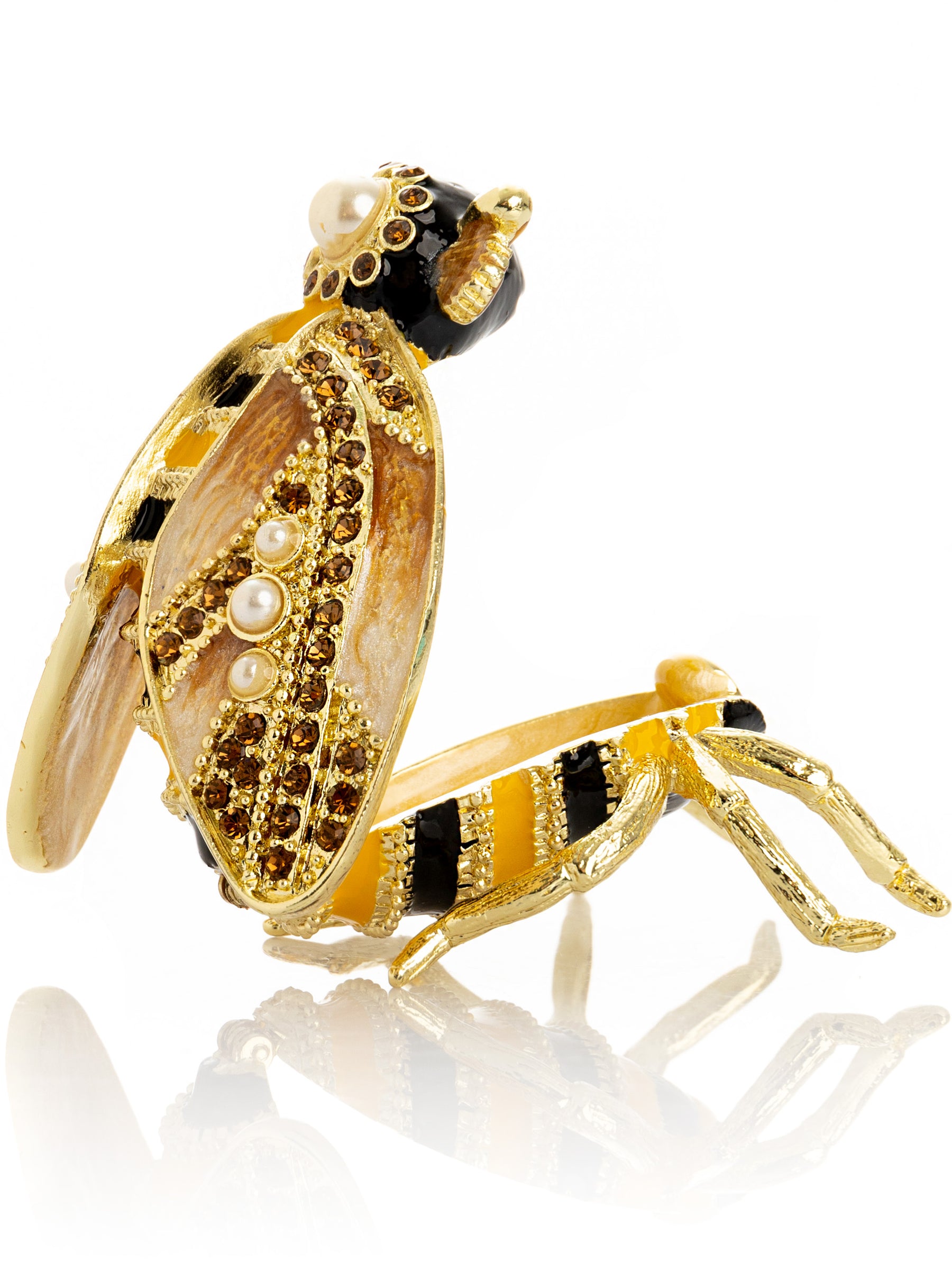 Keren Kopal Gold & Black Enamel Honey Bee Queen Trinket Box