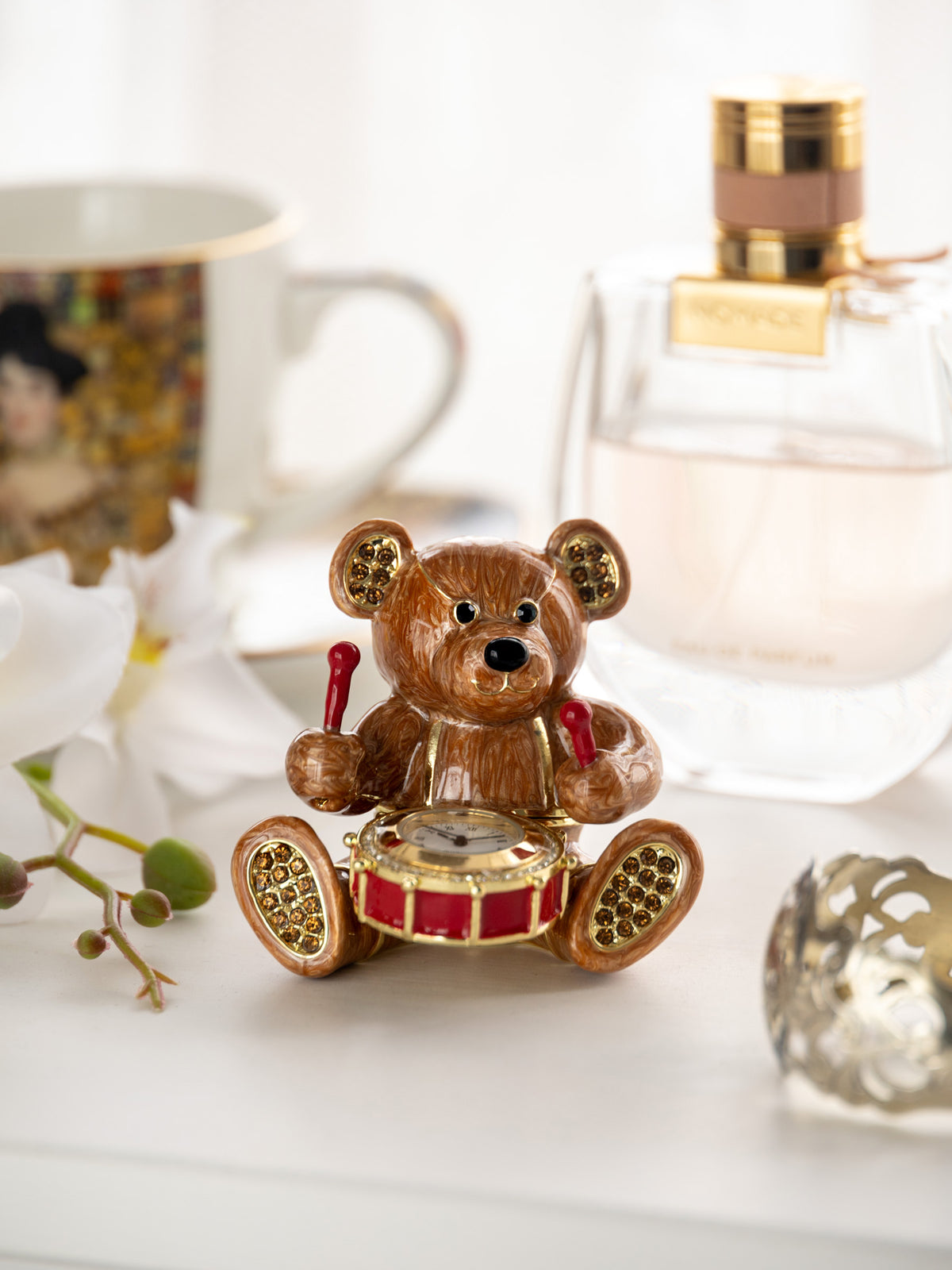 Keren Kopal Brown Bear with Clock in a Drum