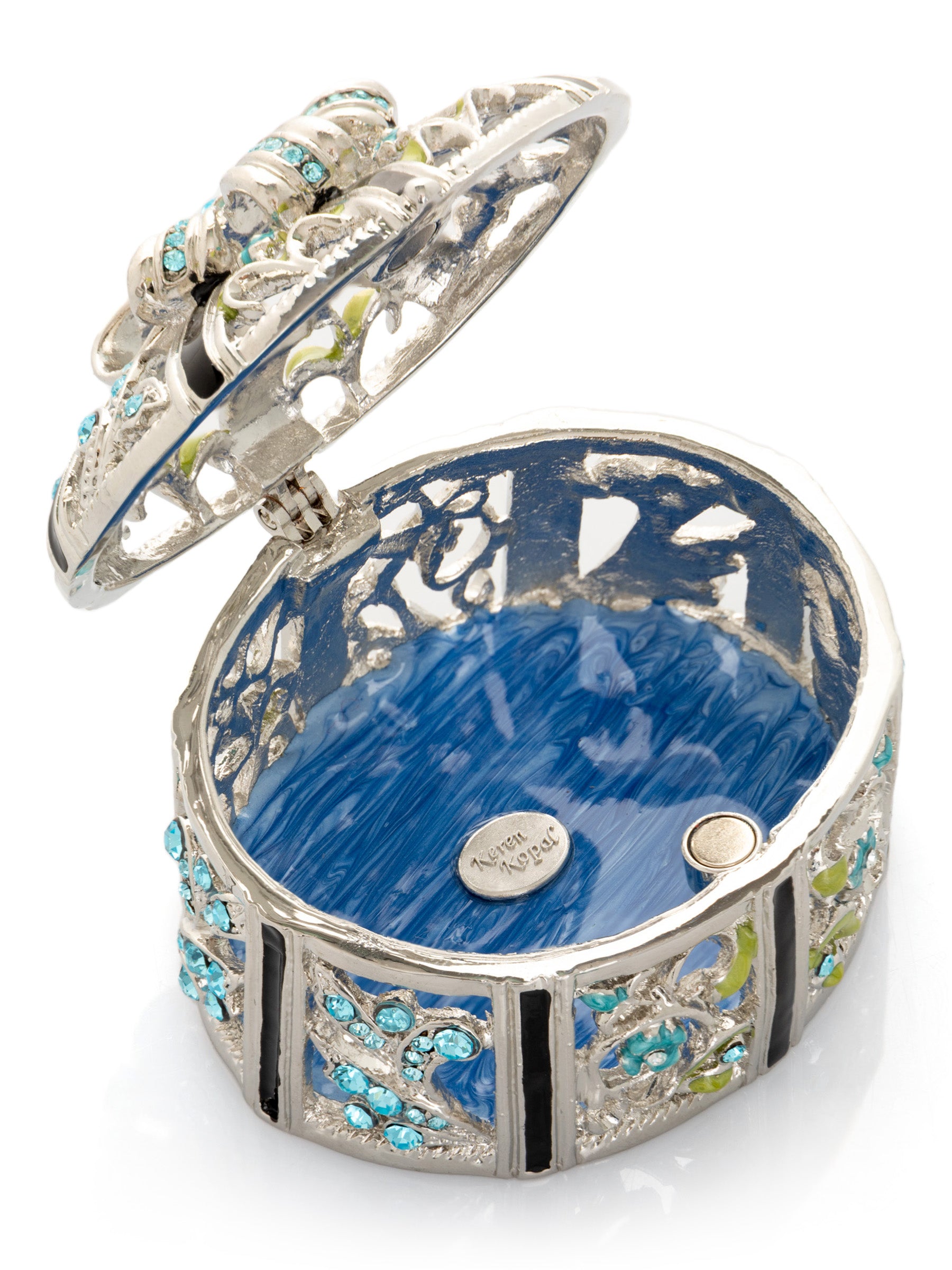 Keren Kopal Silver Box with Blue Flowers