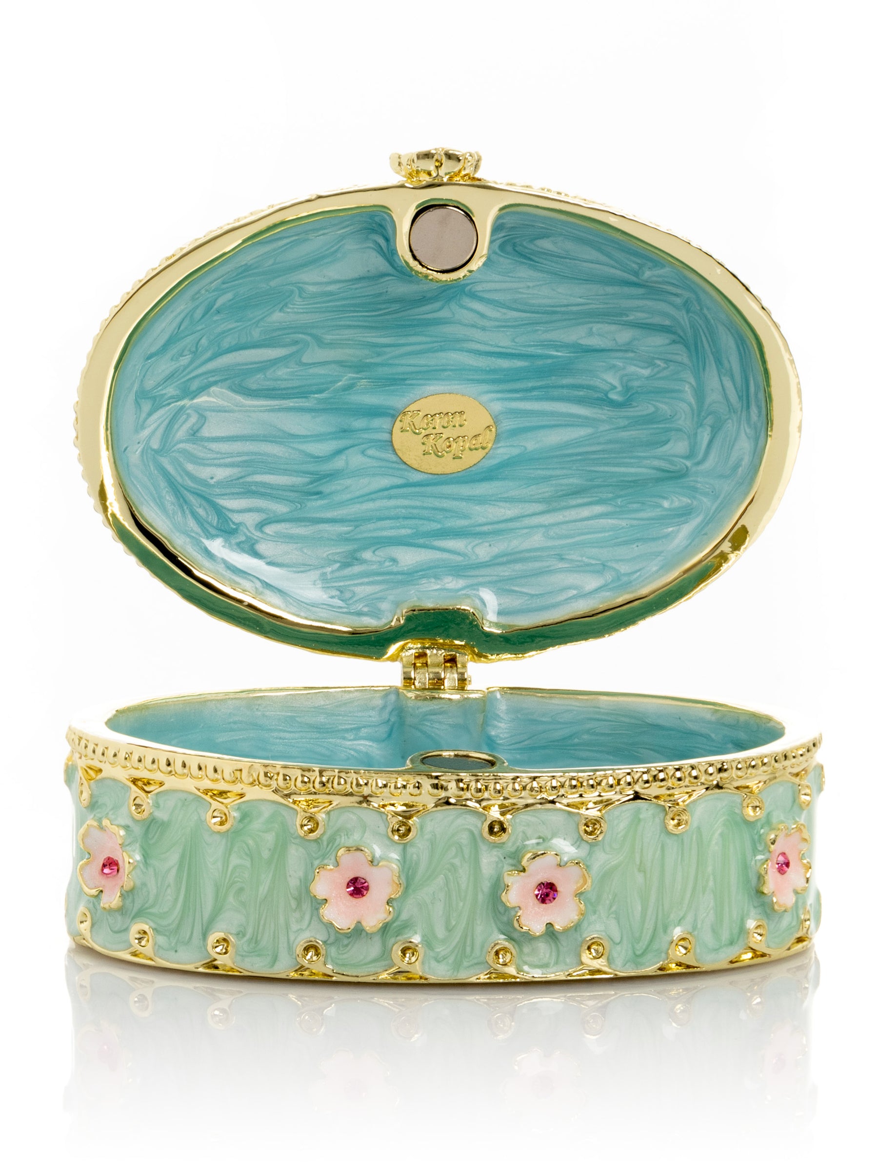 Keren Kopal Green Trinket Box with Flowers