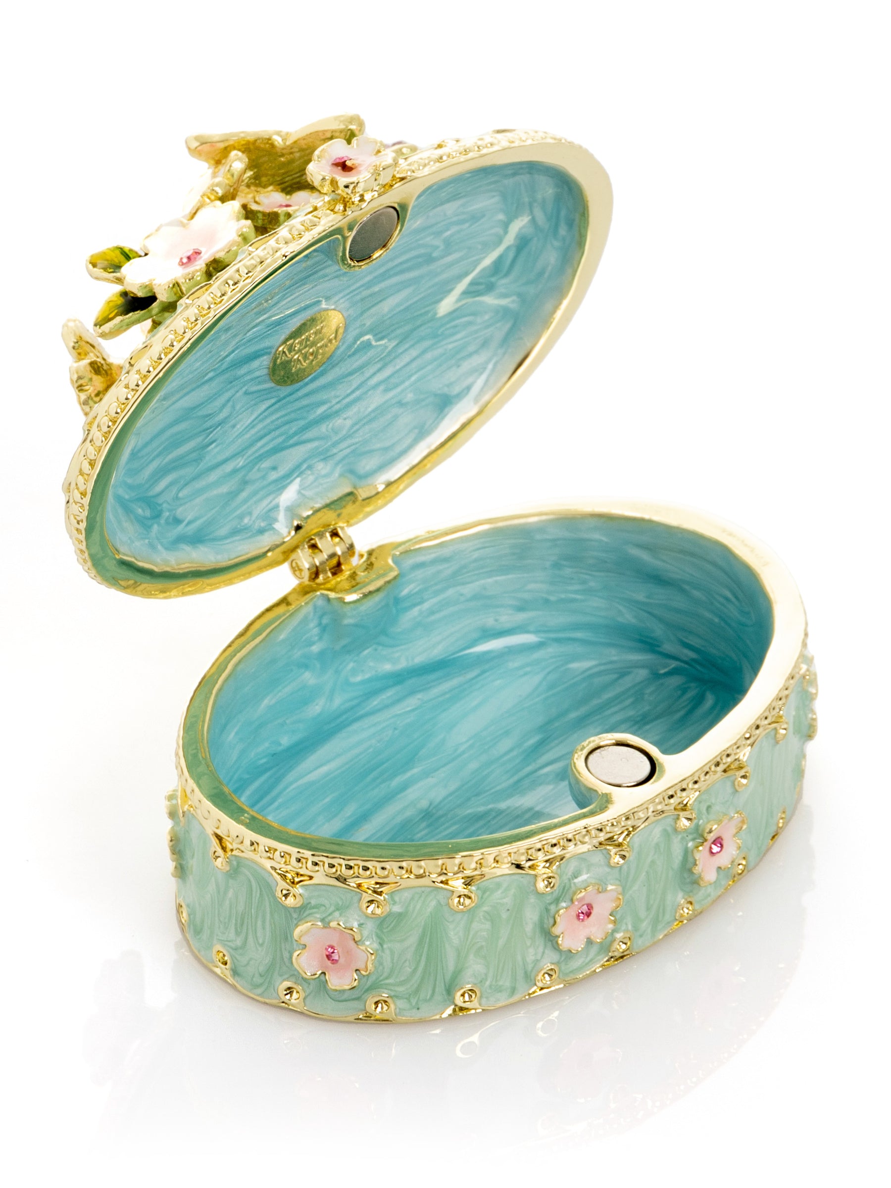 Keren Kopal Green Trinket Box with Flowers