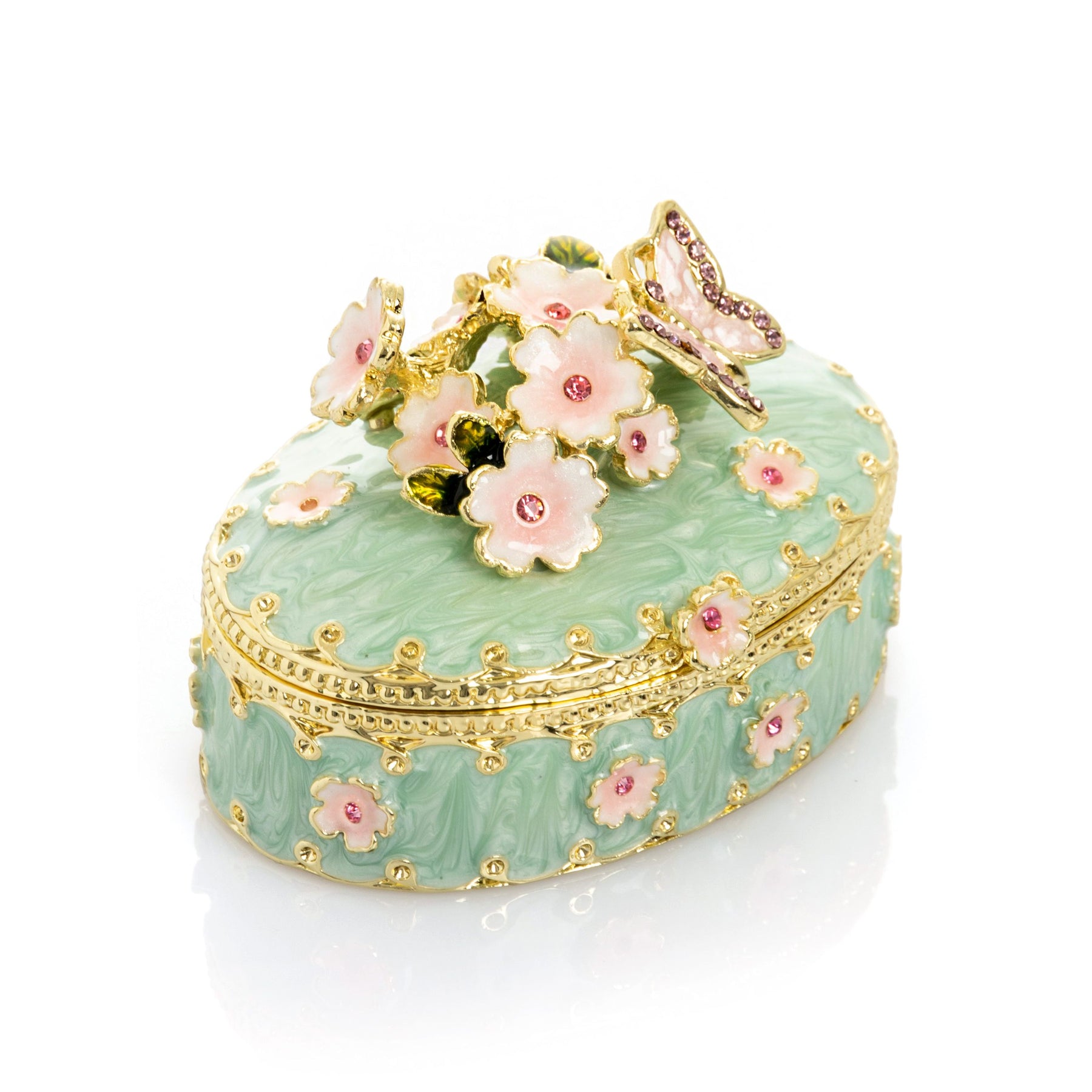 Keren Kopal Green Trinket Box with Flowers
