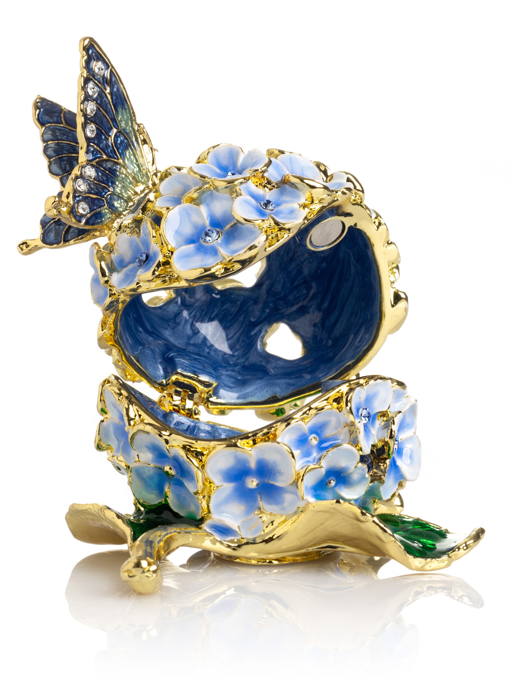 Keren Kopal Butterfly on Blue Flower Trinket Box