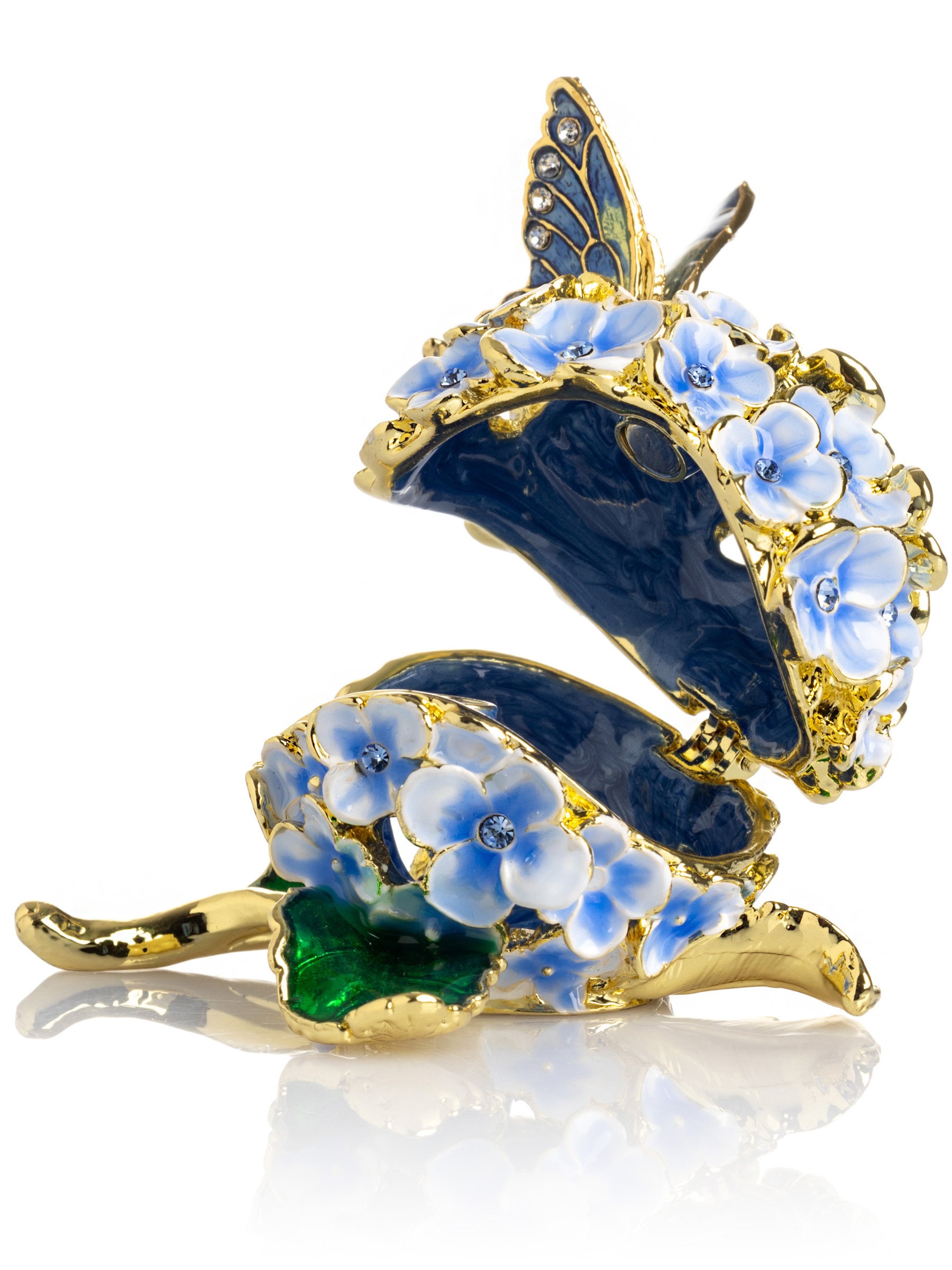 Keren Kopal Butterfly on Blue Flower Trinket Box