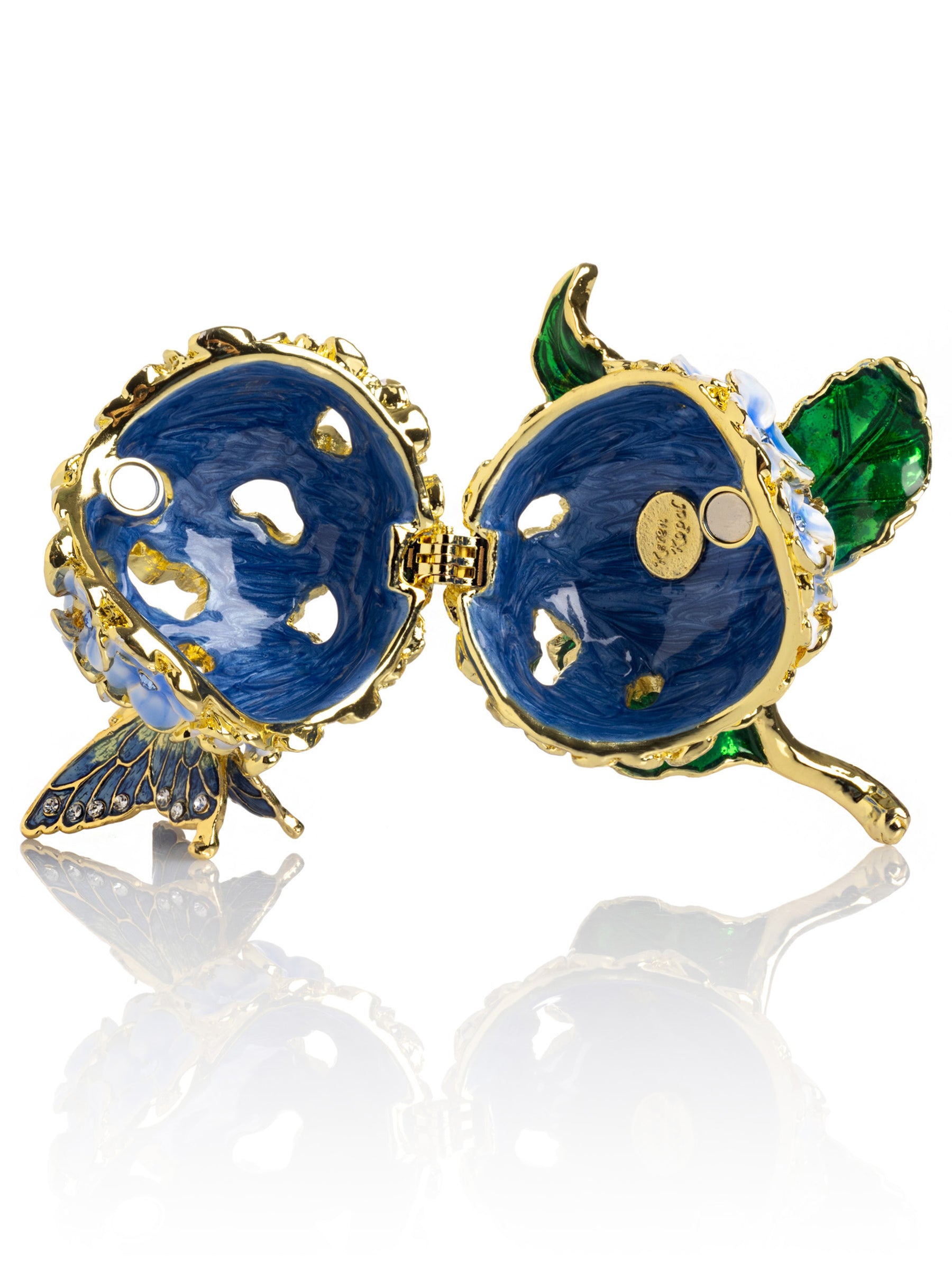 Keren Kopal Butterfly on Blue Flower Trinket Box