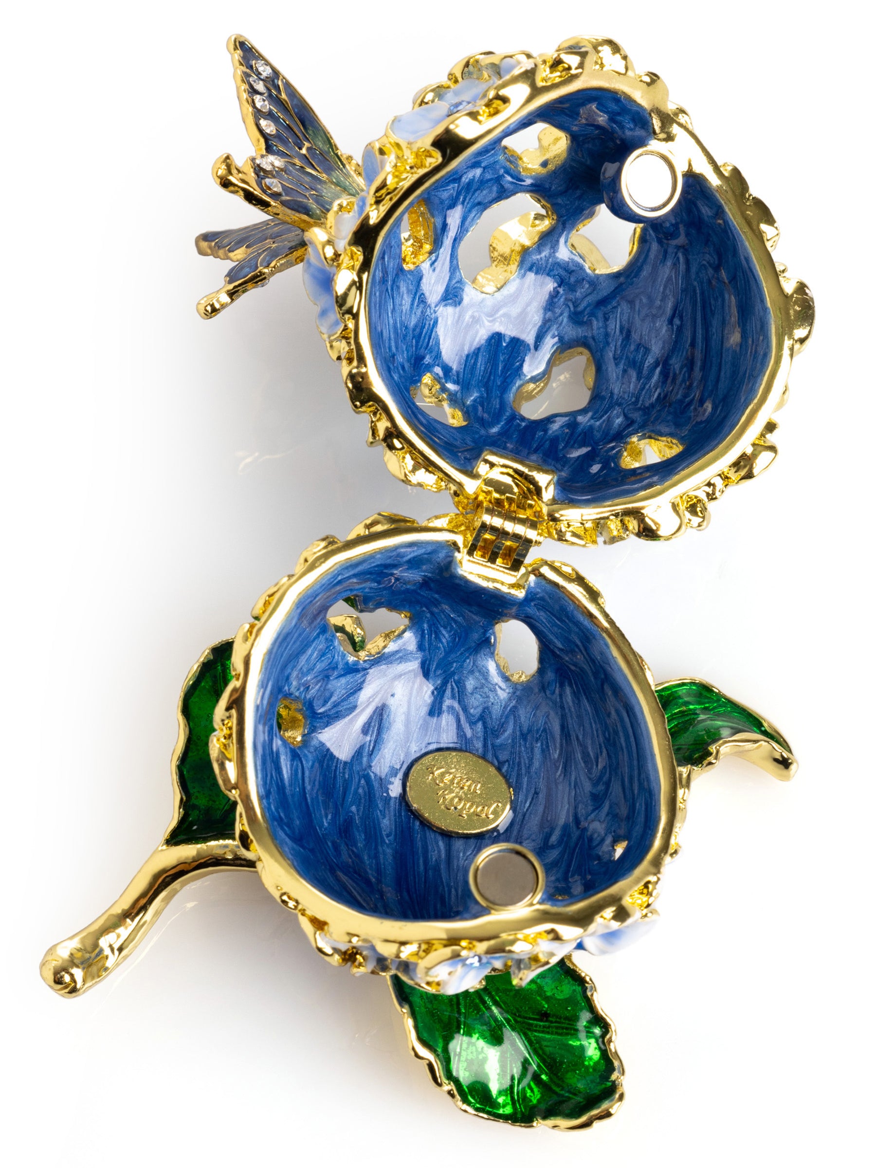 Keren Kopal Butterfly on Blue Flower Trinket Box