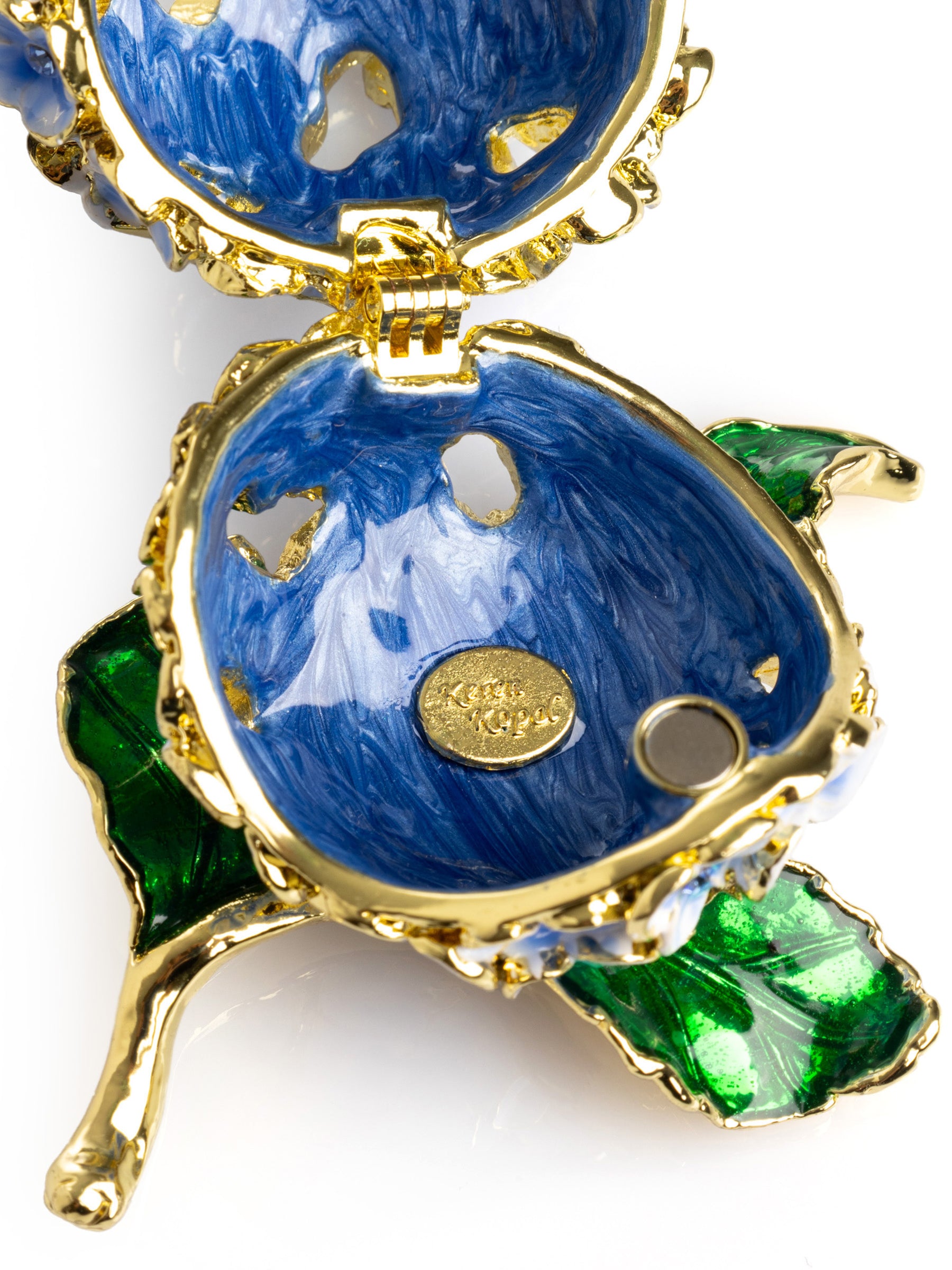 Keren Kopal Butterfly on Blue Flower Trinket Box