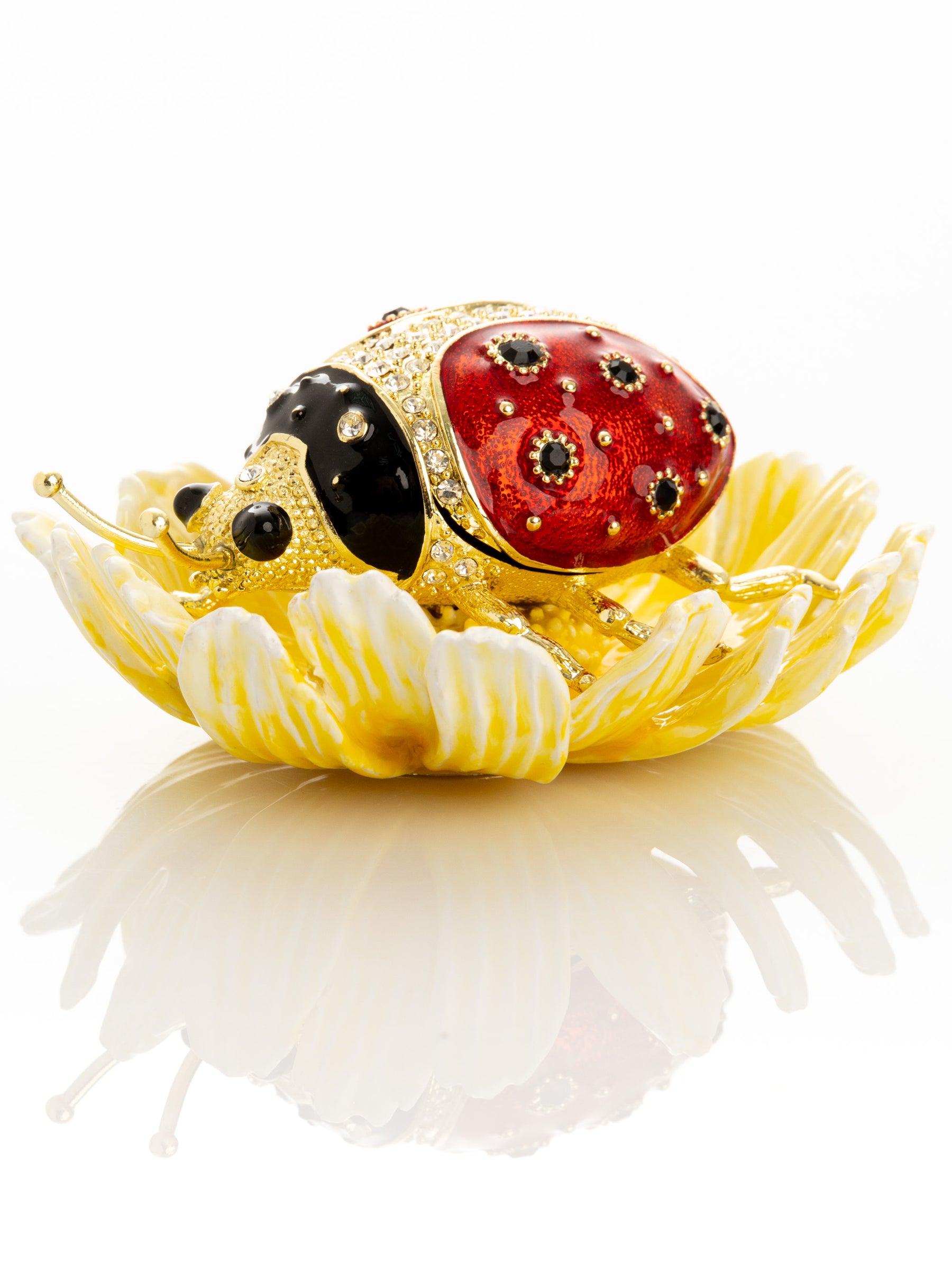 Keren Kopal Ladybug on Flower Jeweled Trinket Box