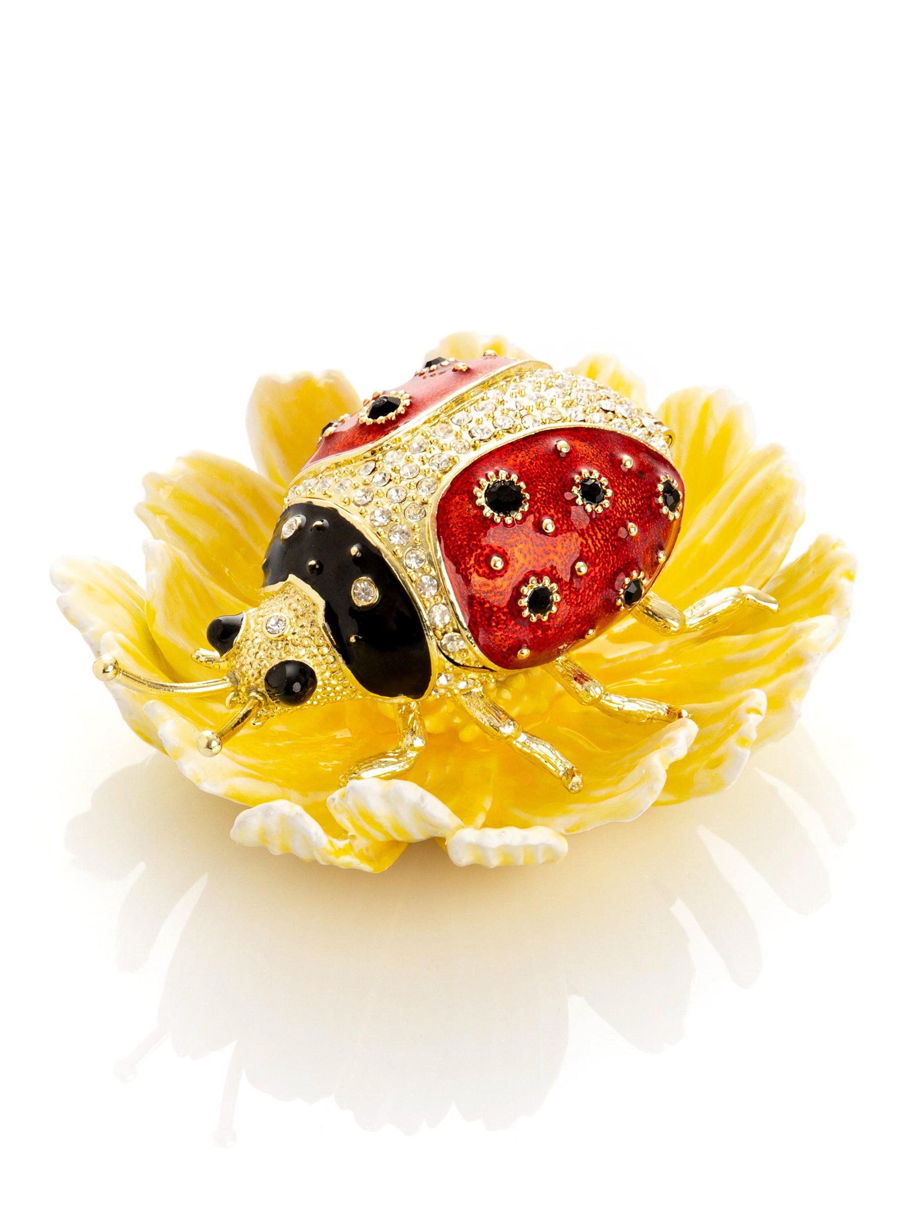 Keren Kopal Ladybug on Flower Jeweled Trinket Box