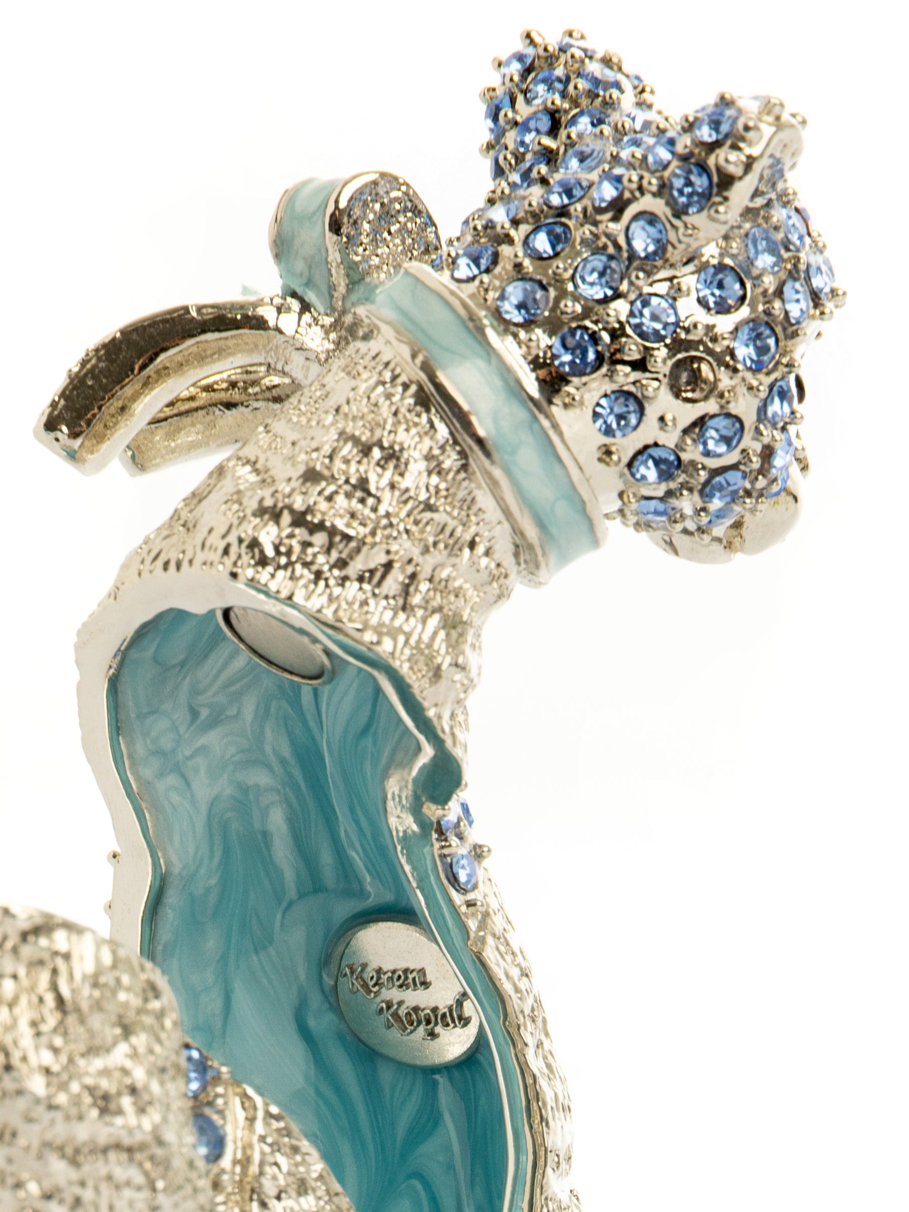 Keren Kopal Elegant Silver Cat Trinket Box with Blue Crystals