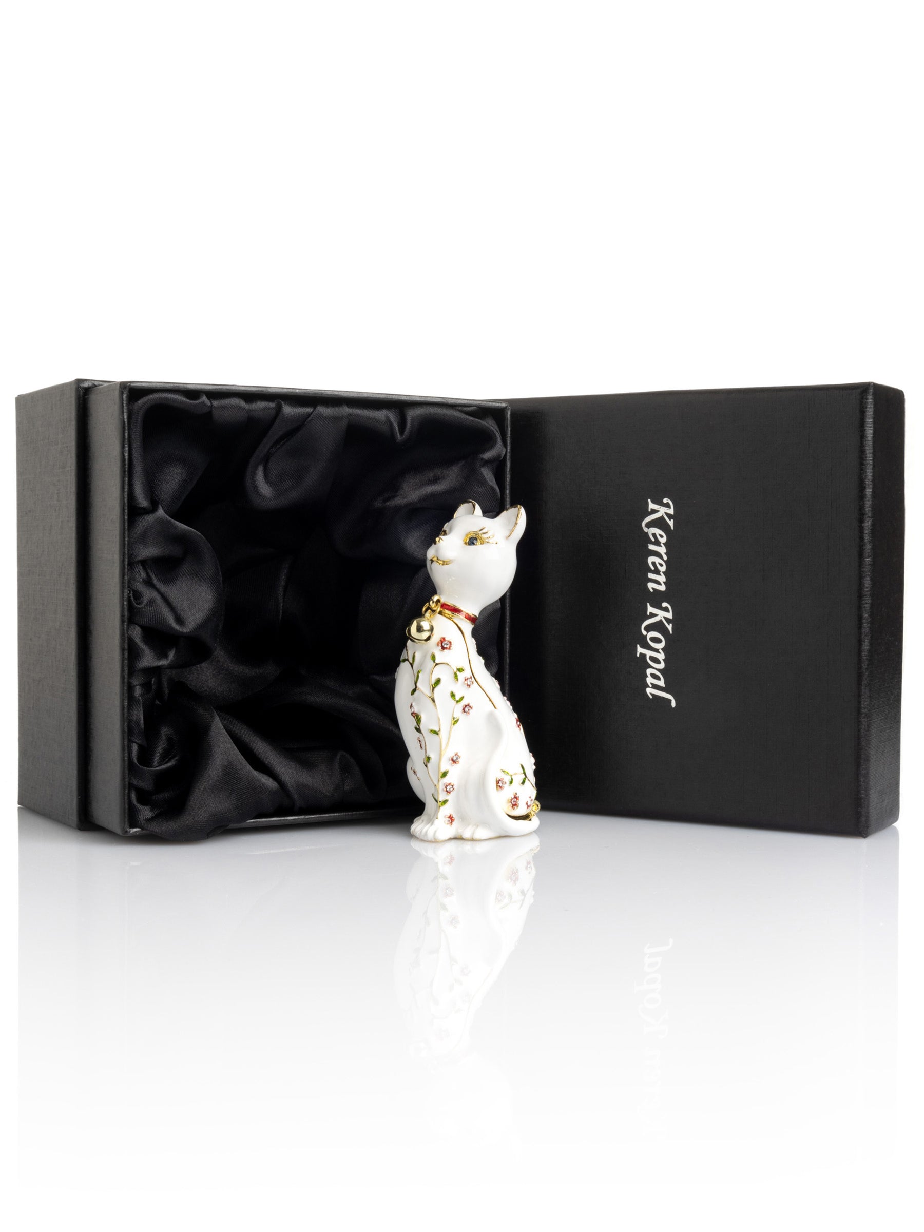 Keren Kopal White Cat with Flowers