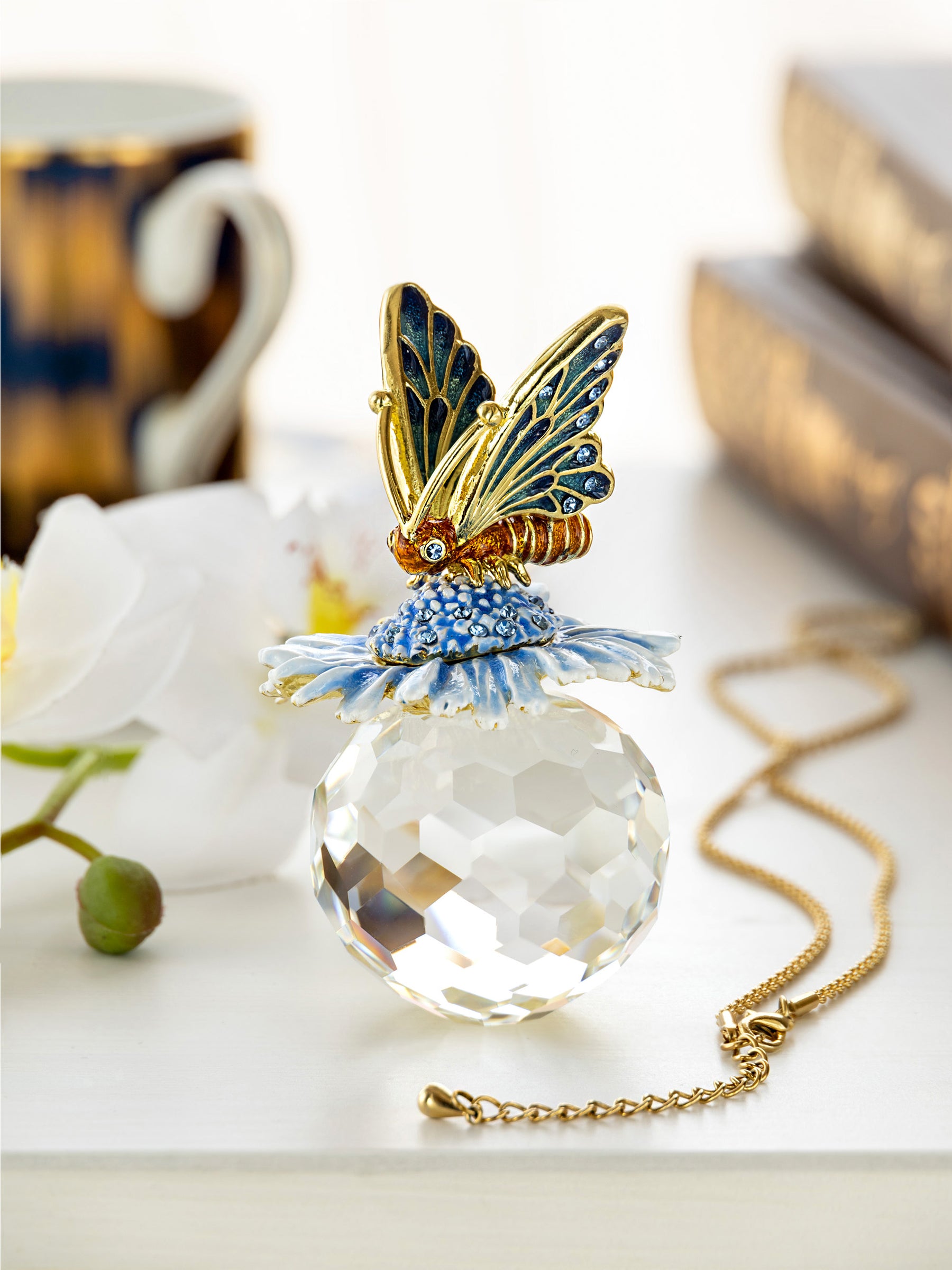 Keren Kopal Butterfly sitting on Flower and Crystal