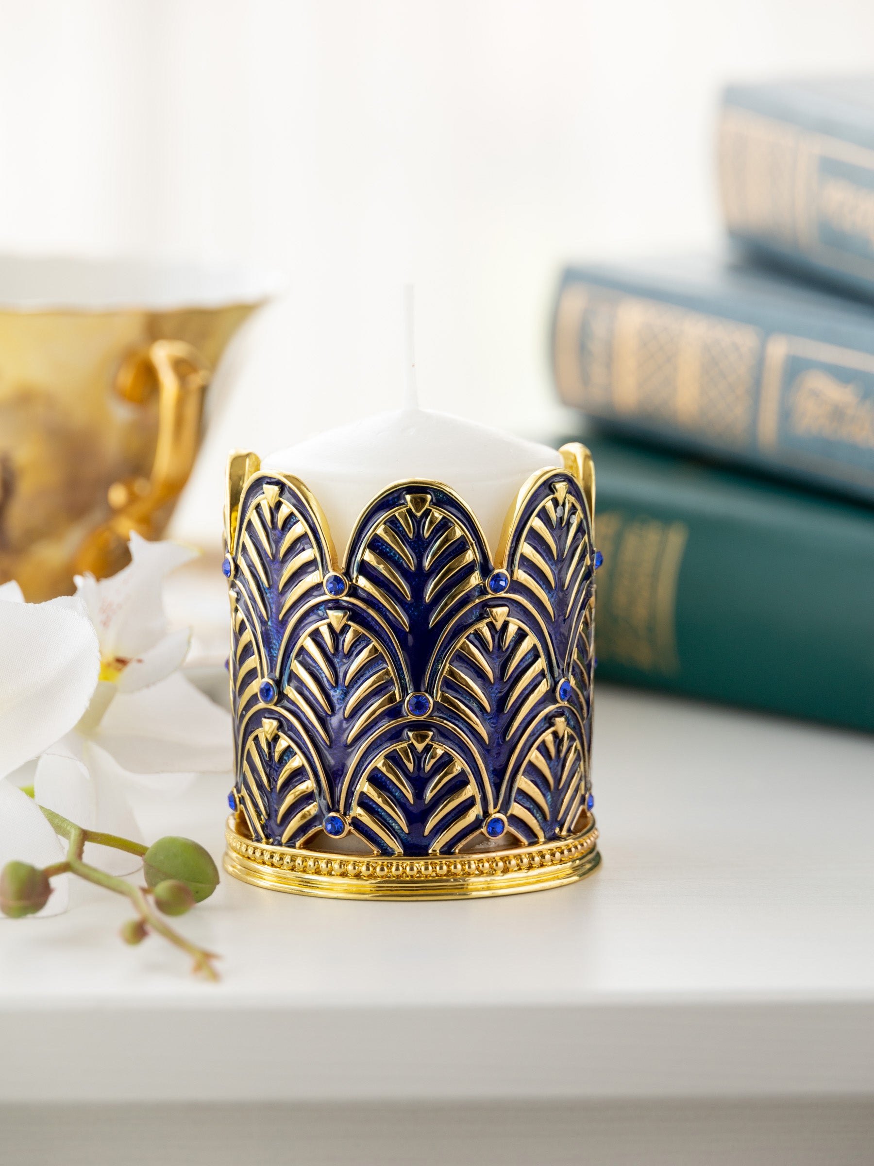 Keren Kopal Blue Decorated Candle Holder