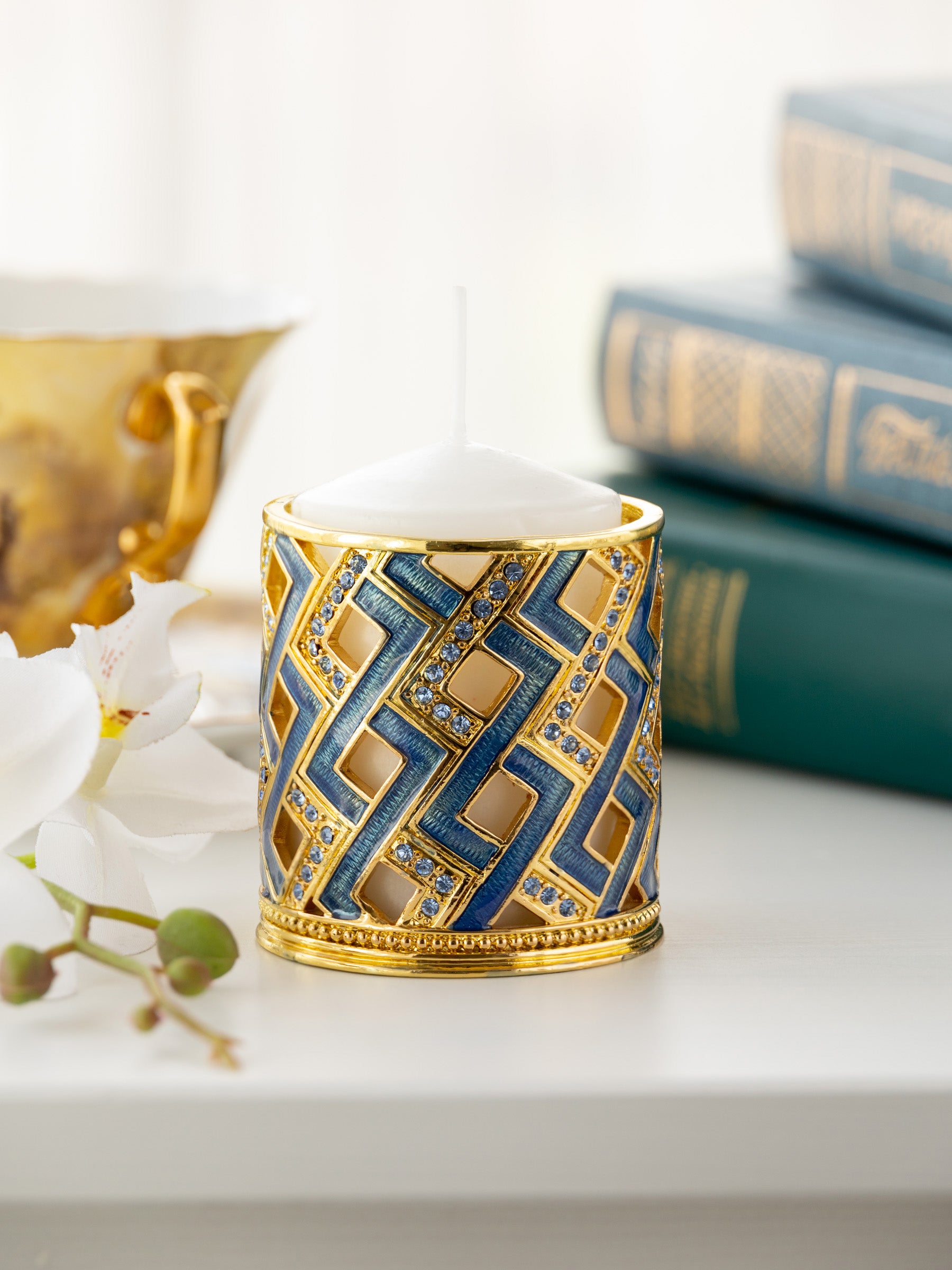 Keren Kopal Blue Decorated Candle Holder