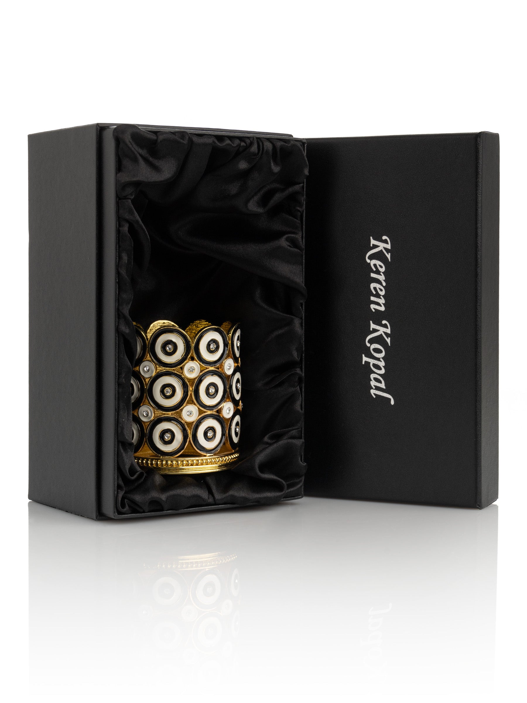 Keren Kopal Golden Decorated Candle Holder with Circles Pattern