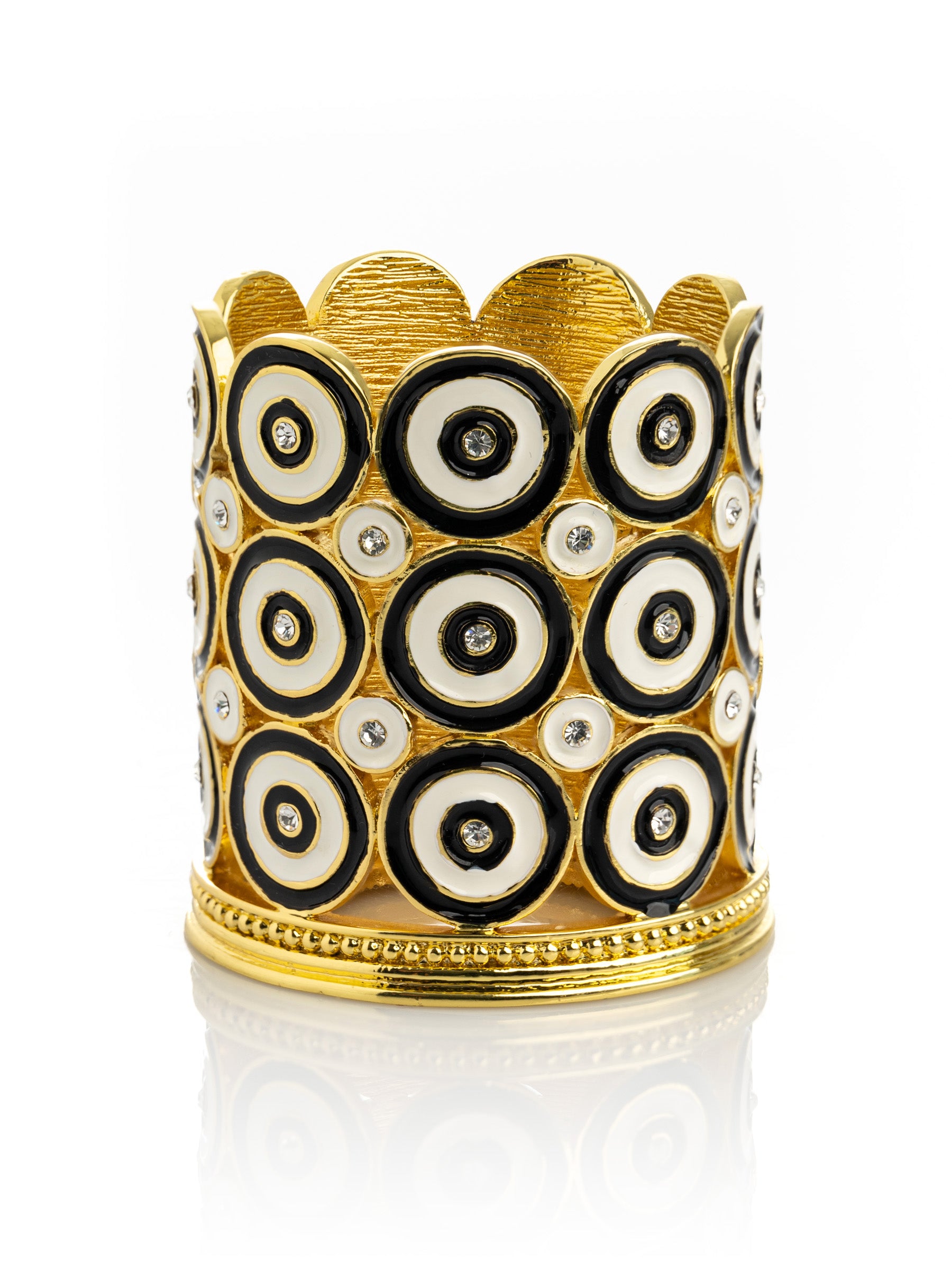 Keren Kopal Golden Decorated Candle Holder with Circles Pattern