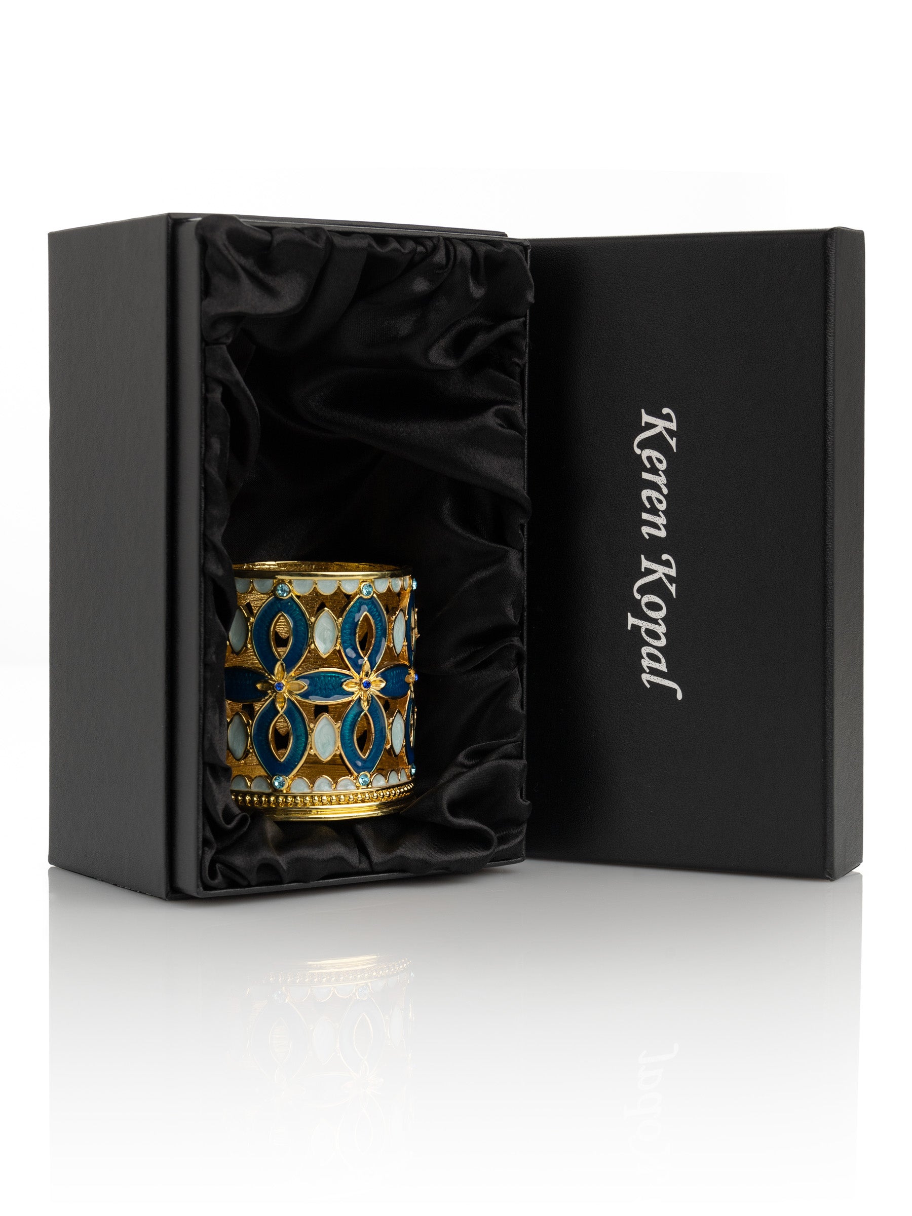 Keren Kopal Golden Blue Decorated Candle Holder