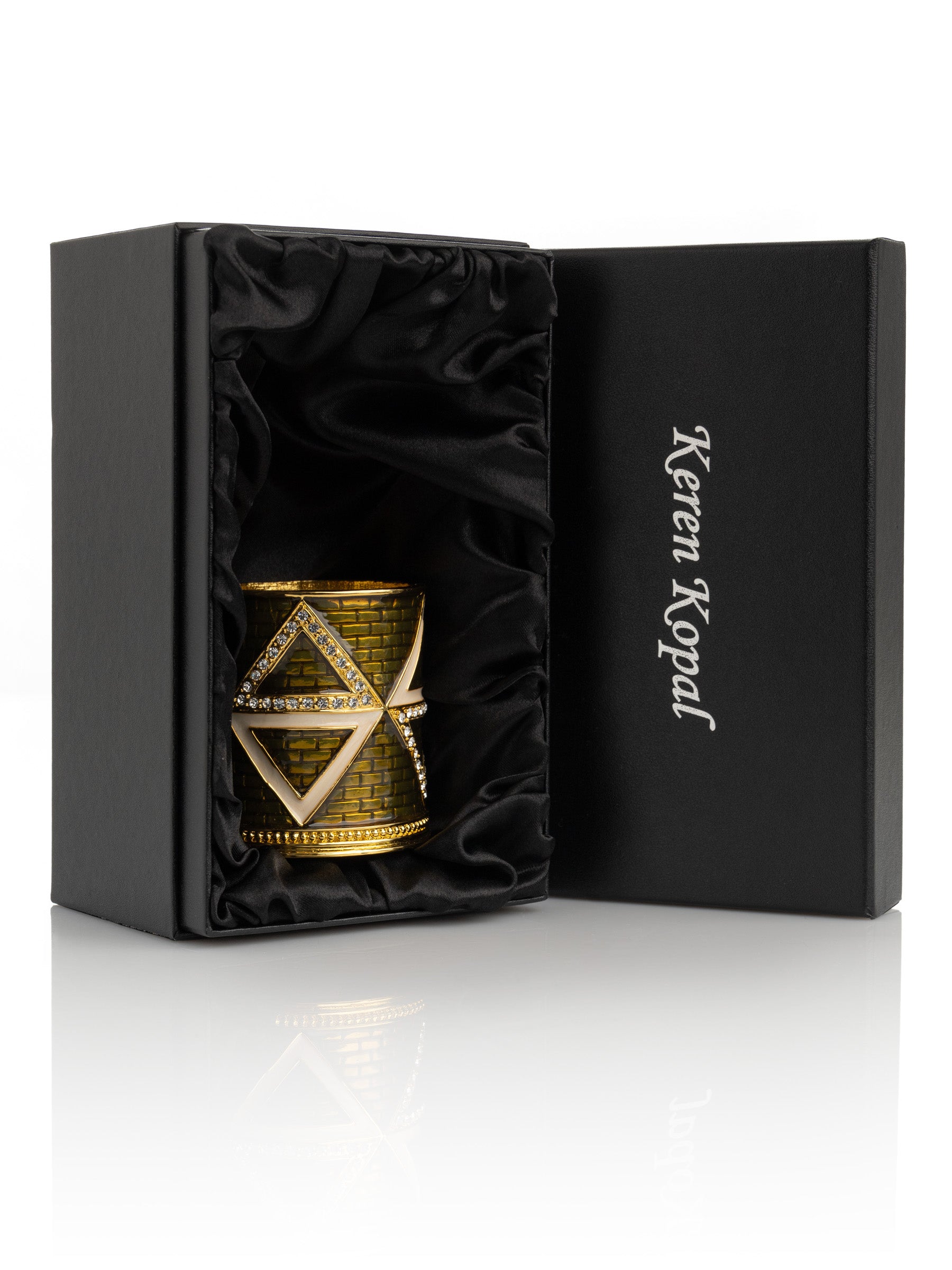 Keren Kopal Golden Brown Decorated Candle Holder with Triangles Pattern