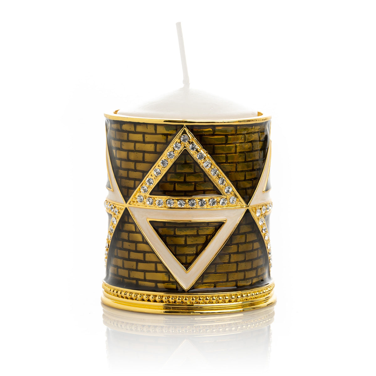 Keren Kopal Golden Brown Decorated Candle Holder with Triangles Pattern