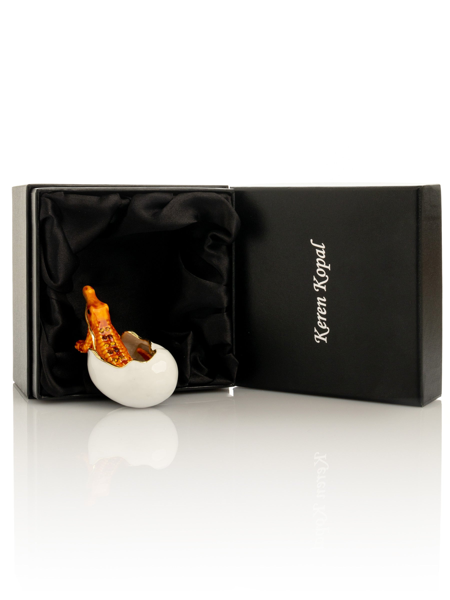 Keren Kopal Orange Crocodile hatching from egg trinket box