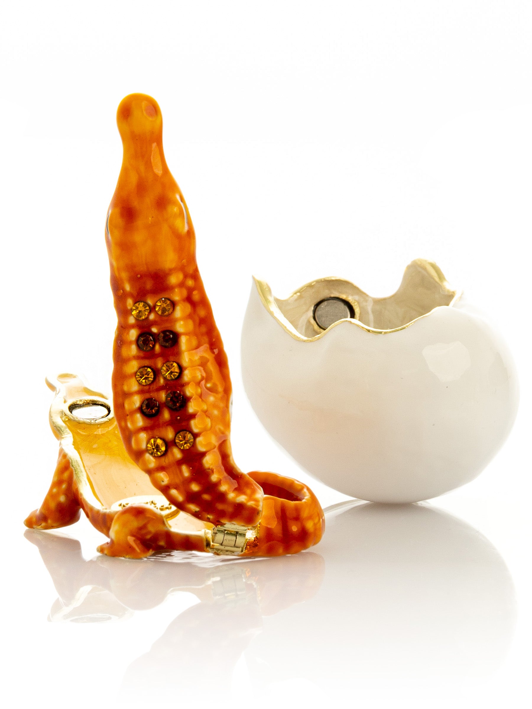 Keren Kopal Orange Crocodile hatching from egg trinket box