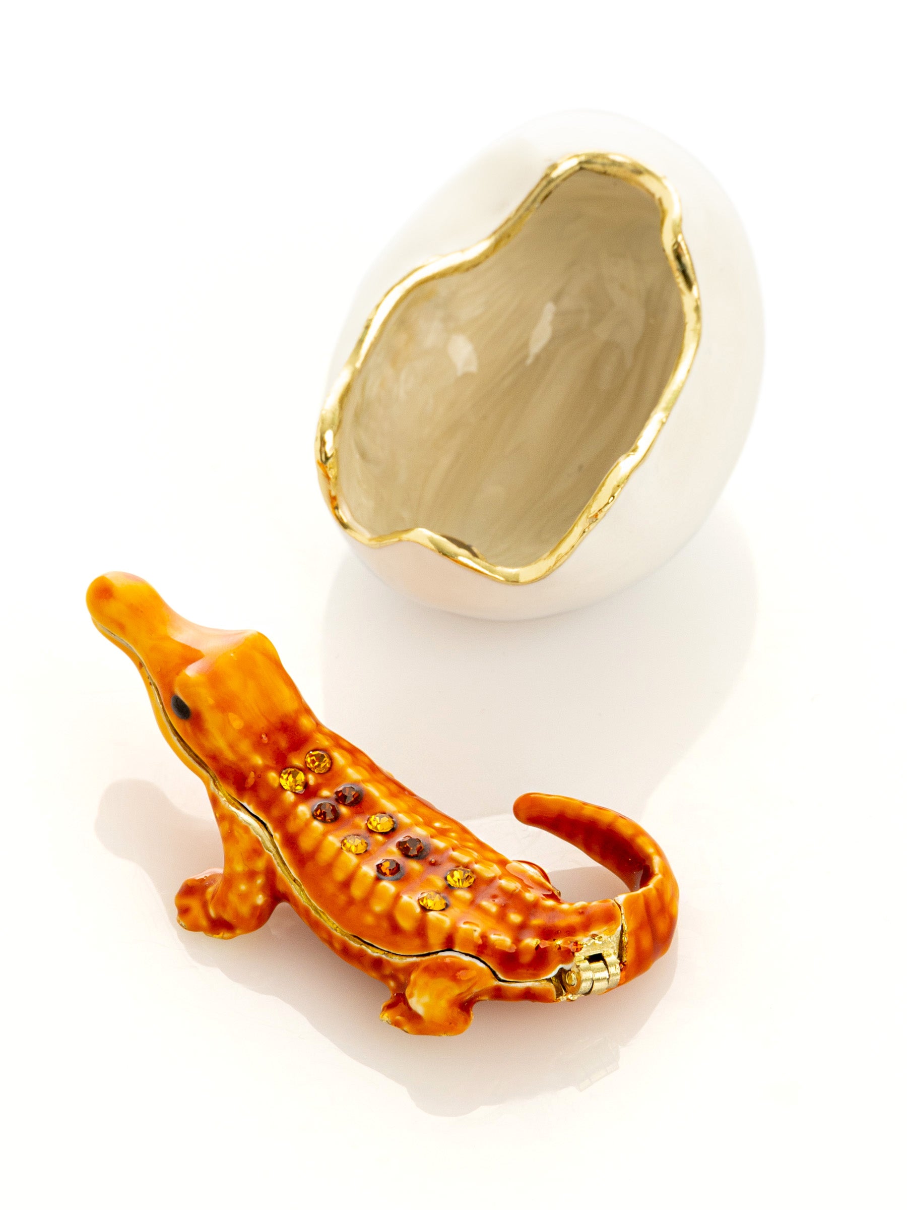 Keren Kopal Orange Crocodile hatching from egg trinket box