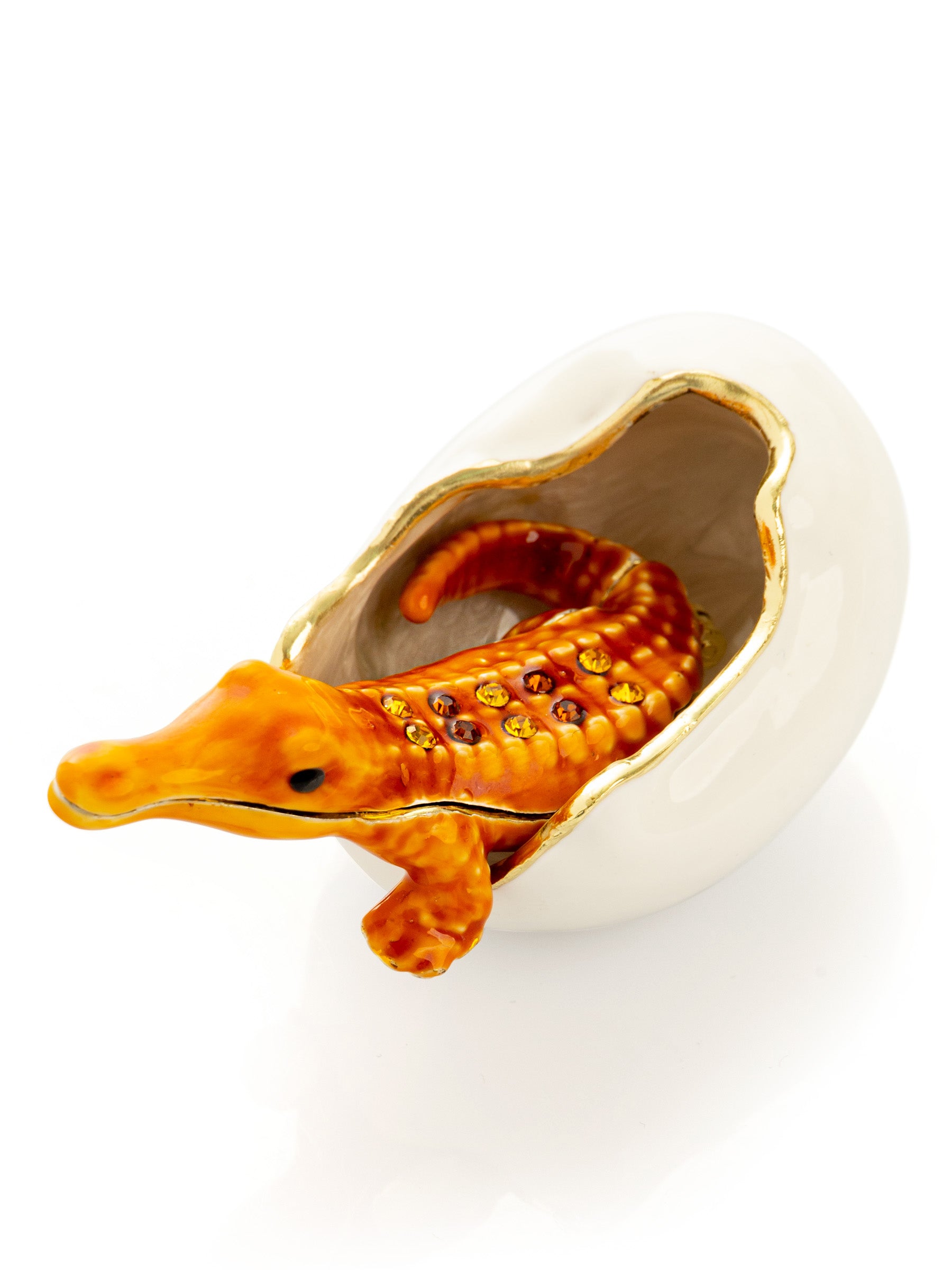 Keren Kopal Orange Crocodile hatching from egg trinket box