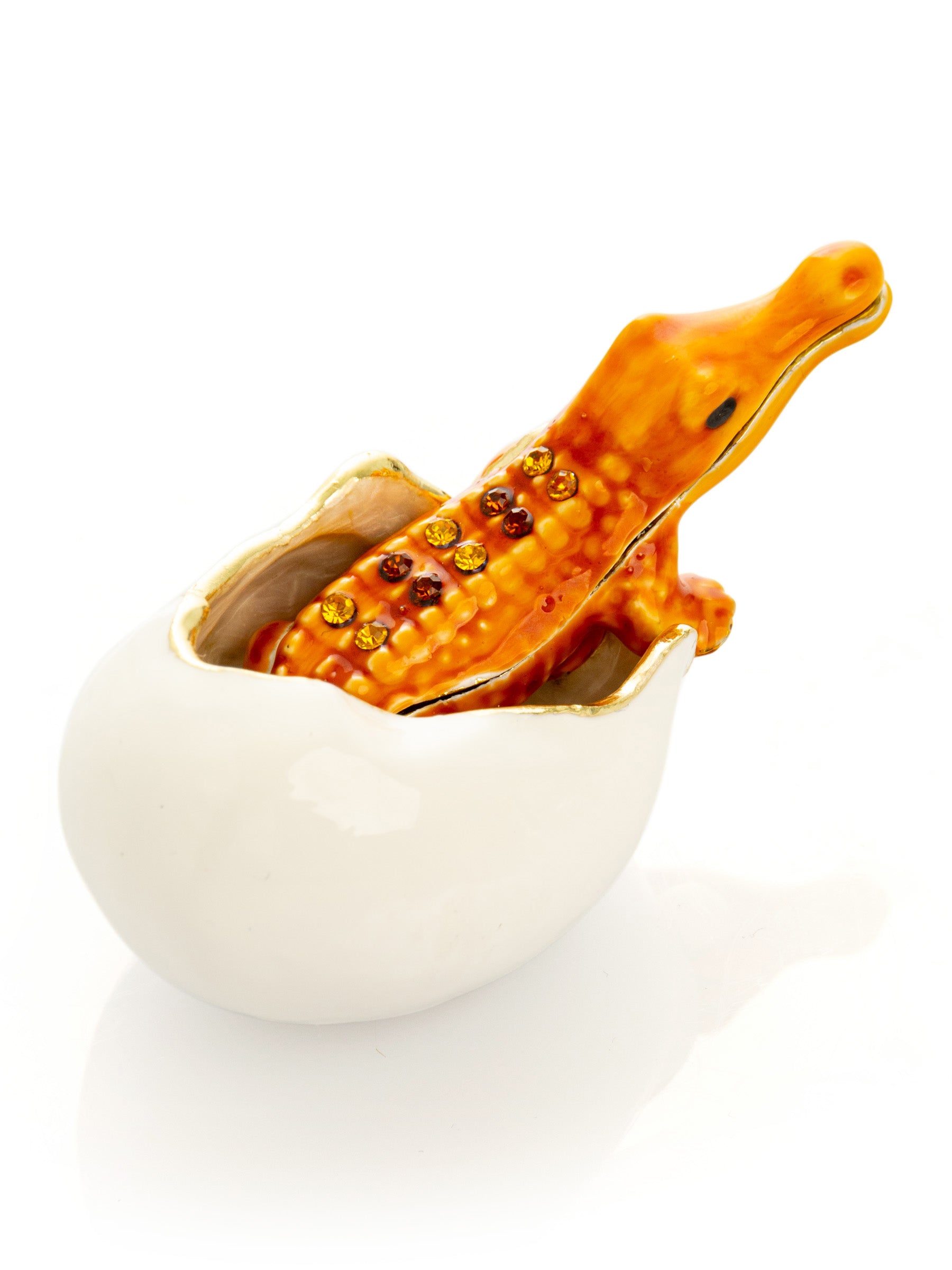 Keren Kopal Orange Crocodile hatching from egg trinket box