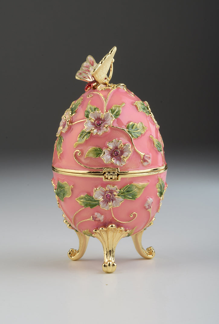 Keren Kopal Pink Faberge Egg with Flowers and Butterfly