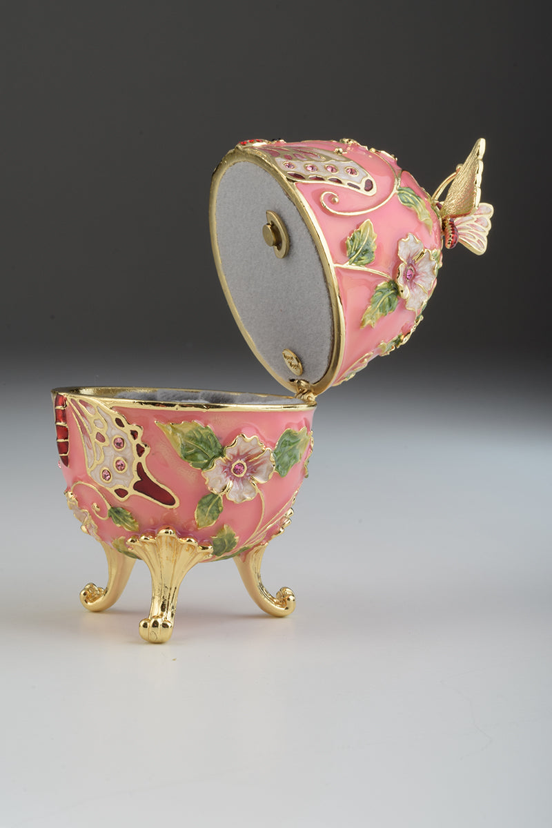 Keren Kopal Pink Faberge Egg with Flowers and Butterfly