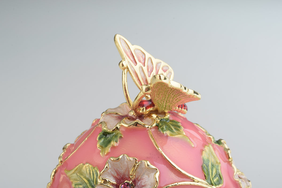 Keren Kopal Pink Faberge Egg with Flowers and Butterfly