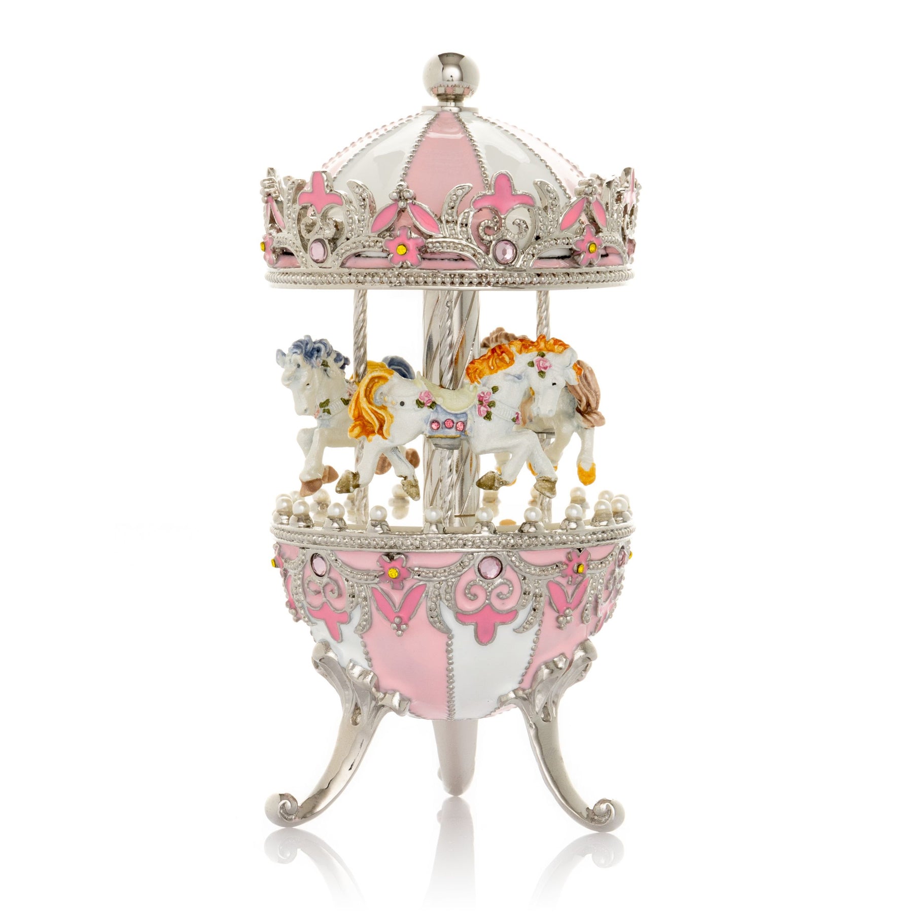 Keren Kopal Pink Faberge Egg with Wind up Horse Carousel