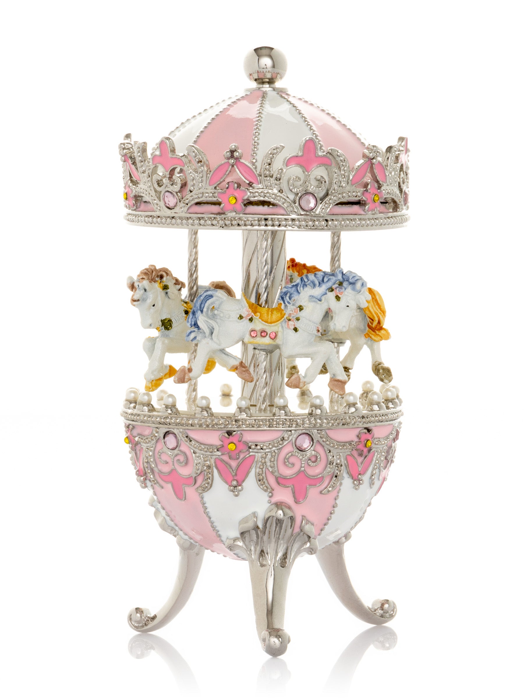 Keren Kopal Pink Faberge Egg with Wind up Horse Carousel