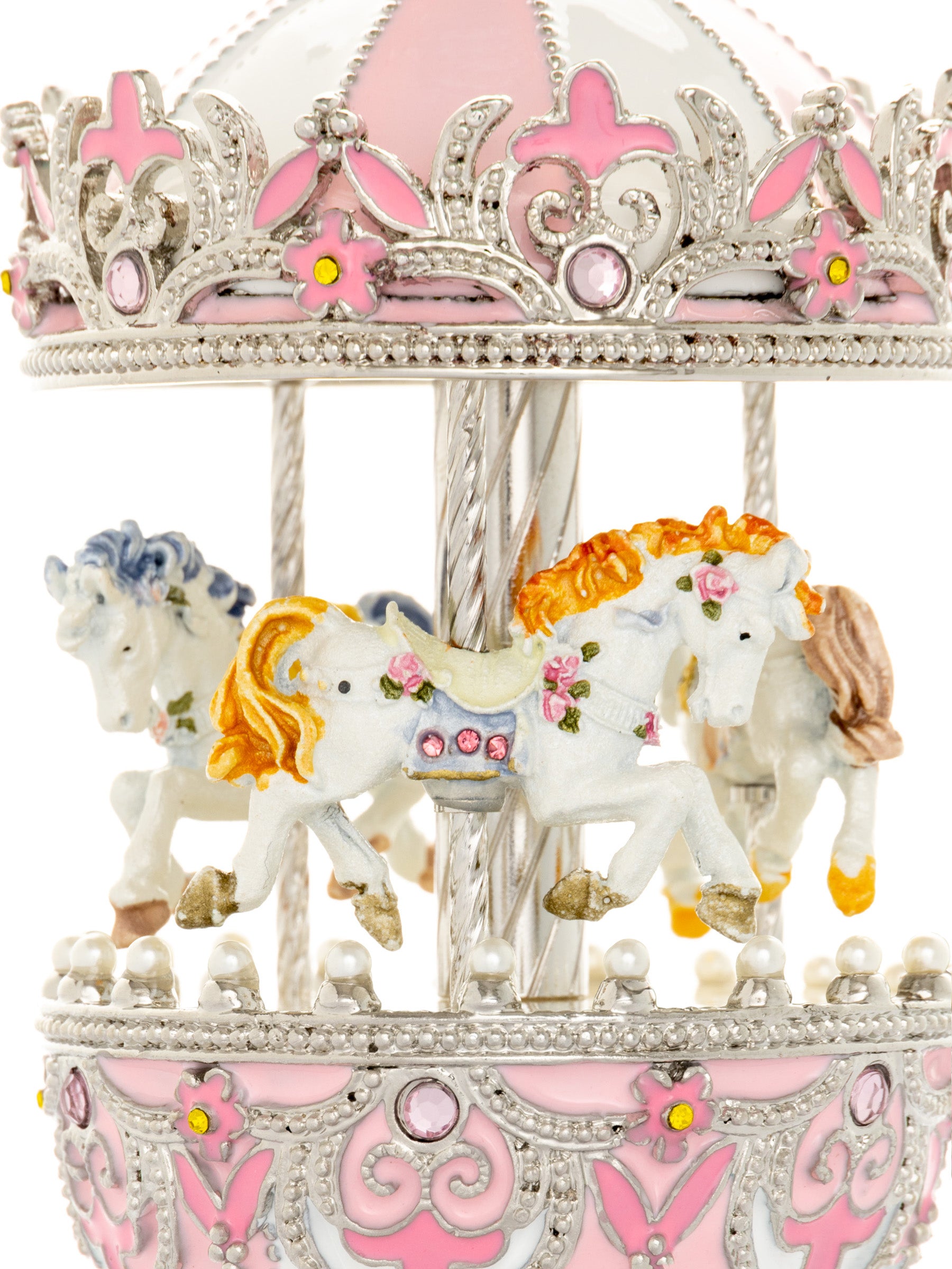 Keren Kopal Pink Faberge Egg with Wind up Horse Carousel