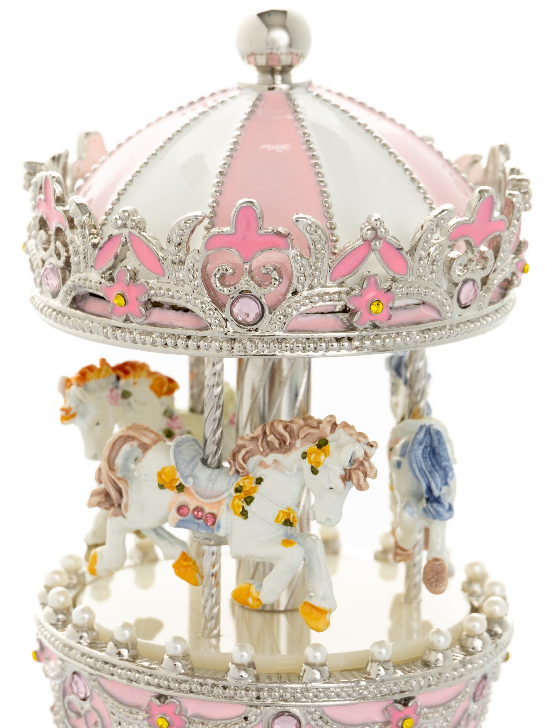 Keren Kopal Pink Faberge Egg with Wind up Horse Carousel