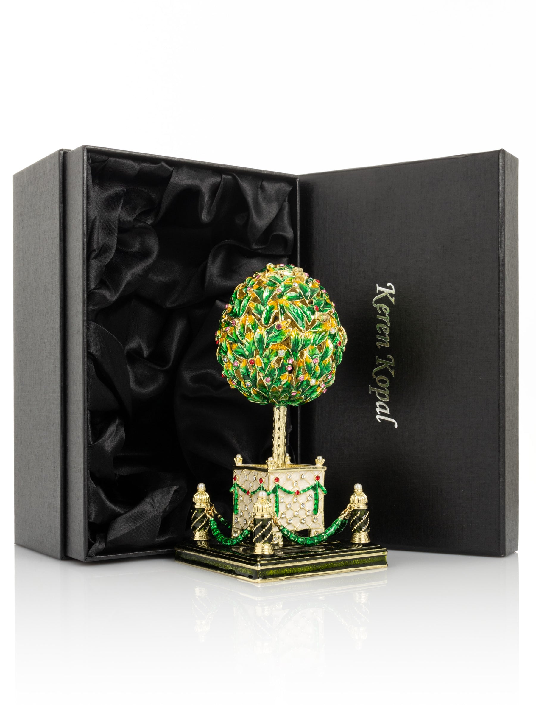 Keren Kopal Bay Tree Faberge Egg with Colorful Crystals
