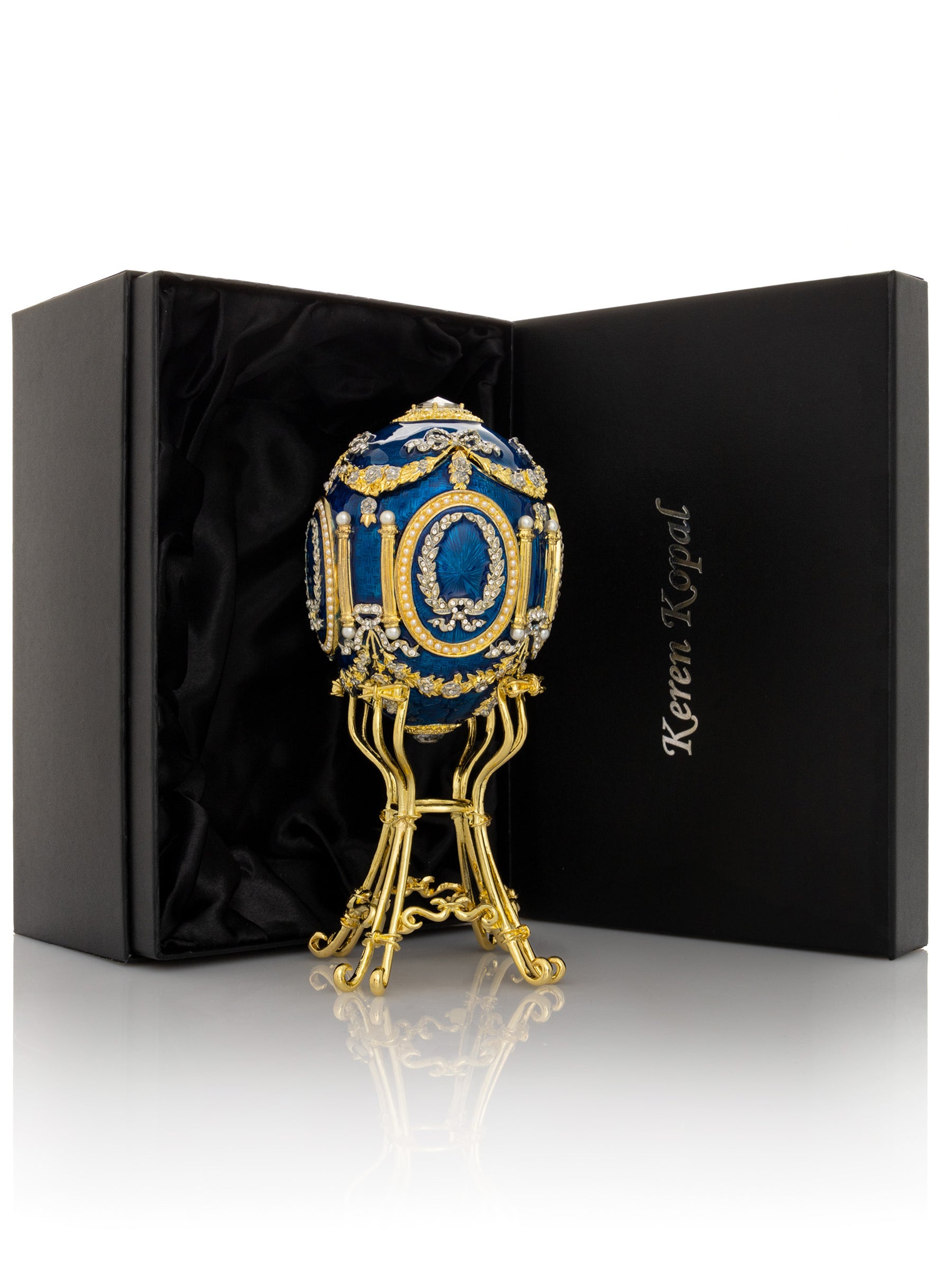 Keren Kopal Blue Faberge Egg with Swan Inside