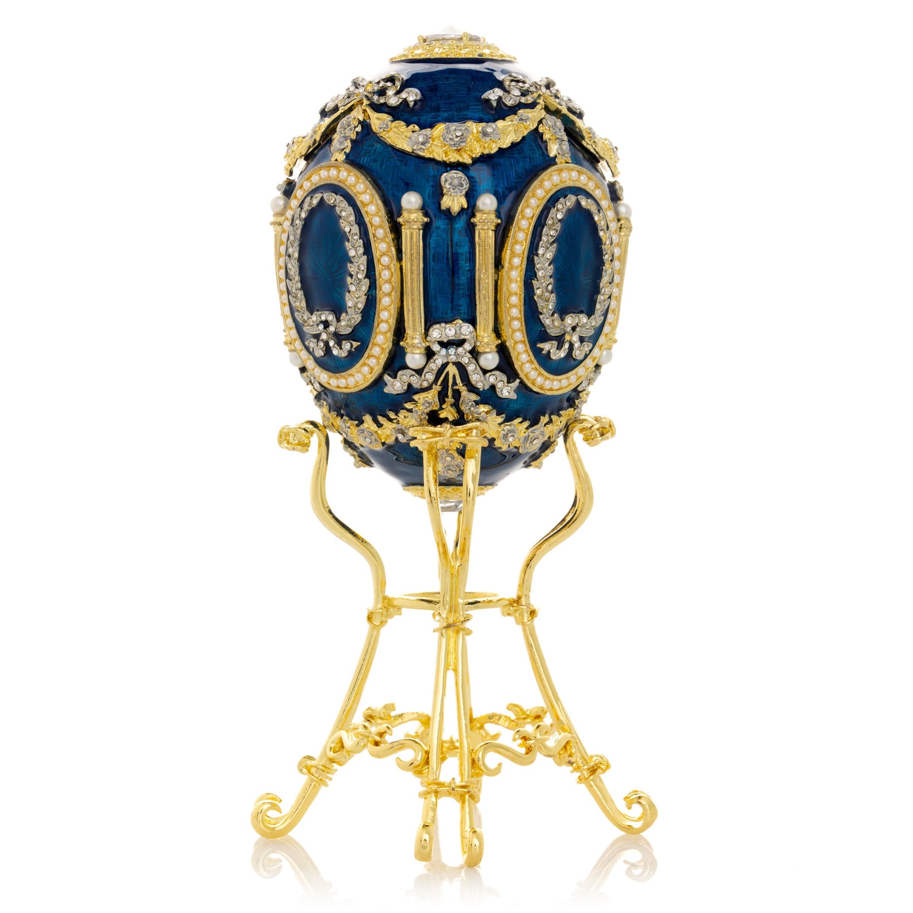 Keren Kopal Blue Faberge Egg with Swan Inside