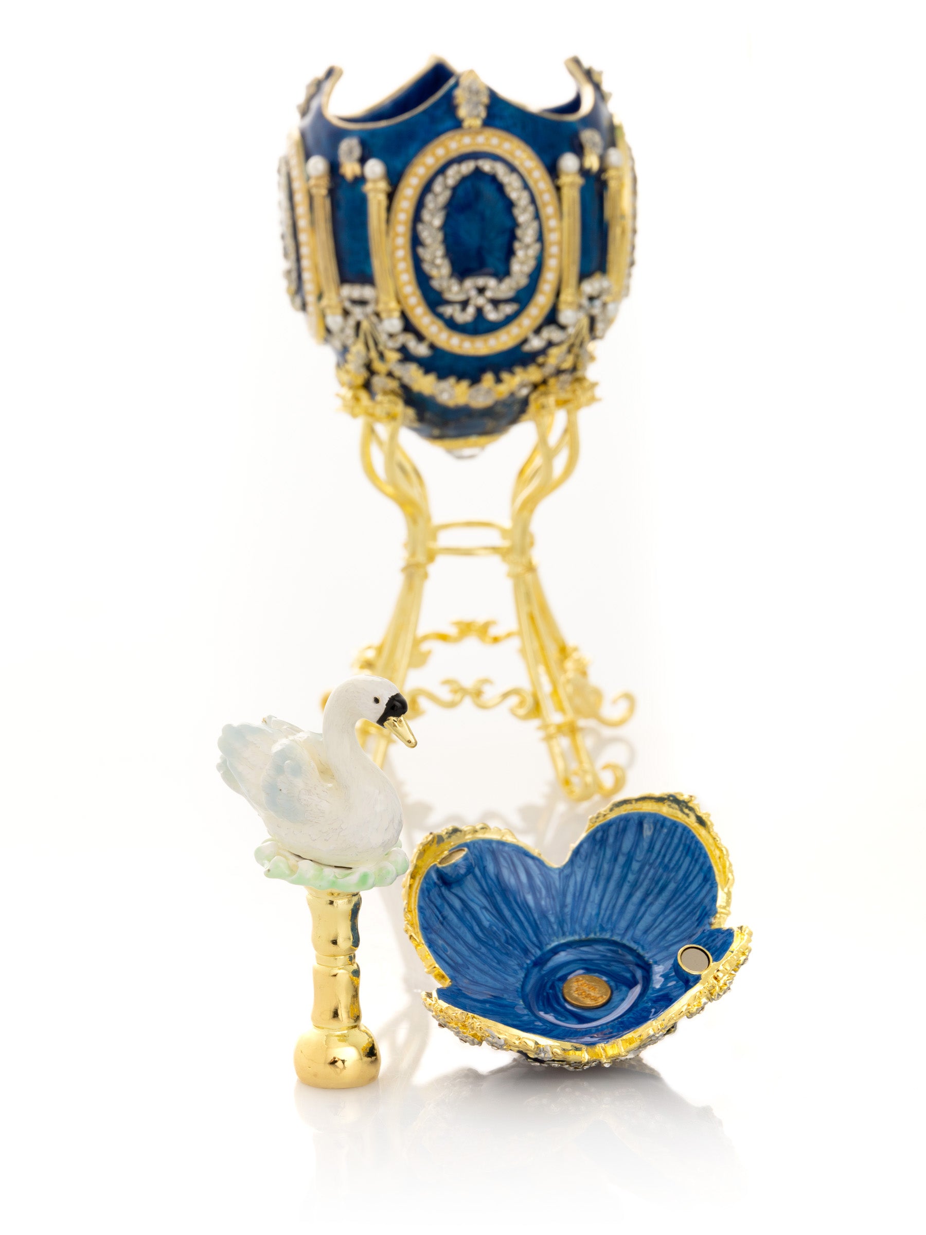 Keren Kopal Blue Faberge Egg with Swan Inside