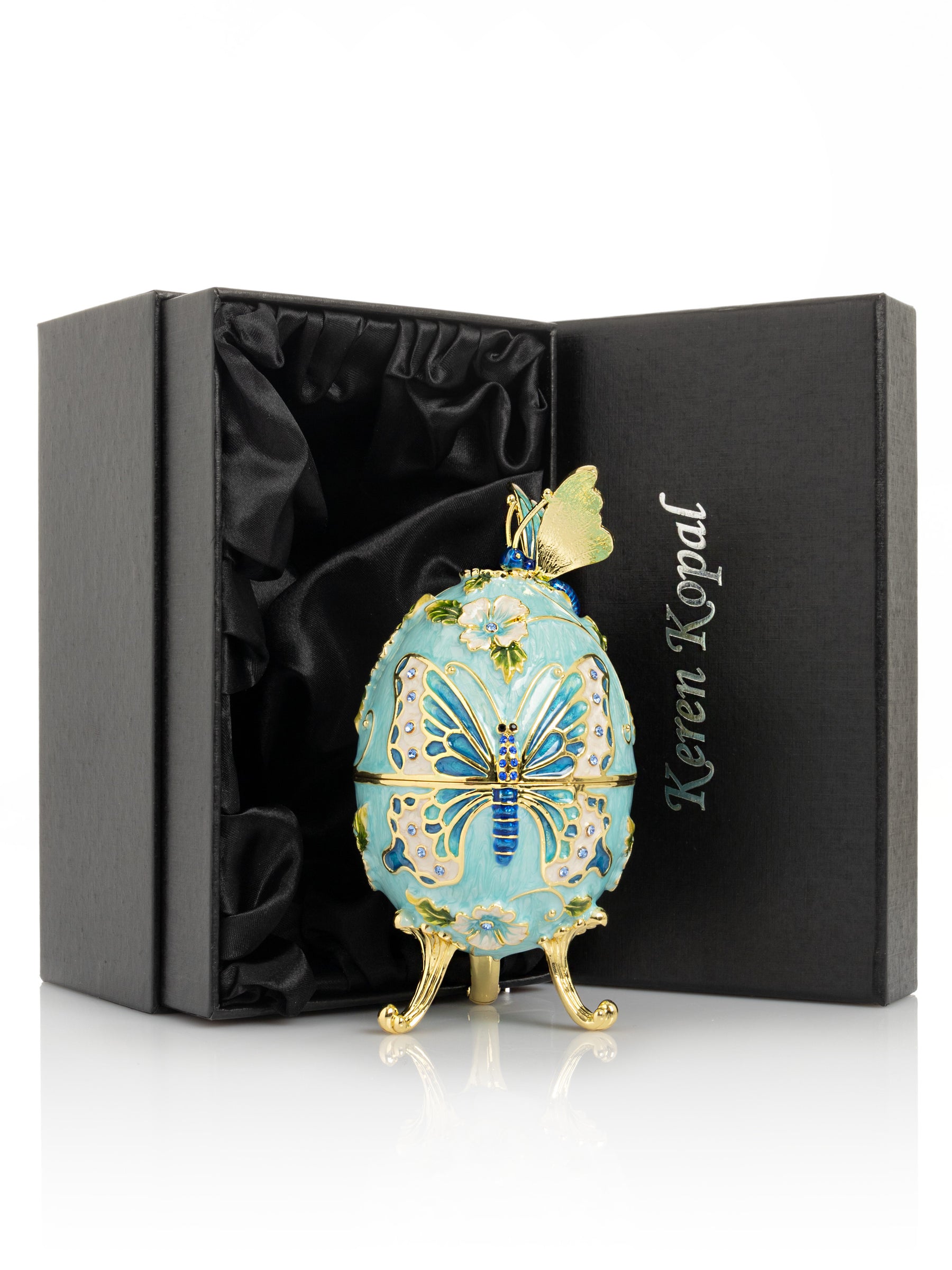 Keren Kopal Turquoise Faberge Egg with Flowers and Butterfly