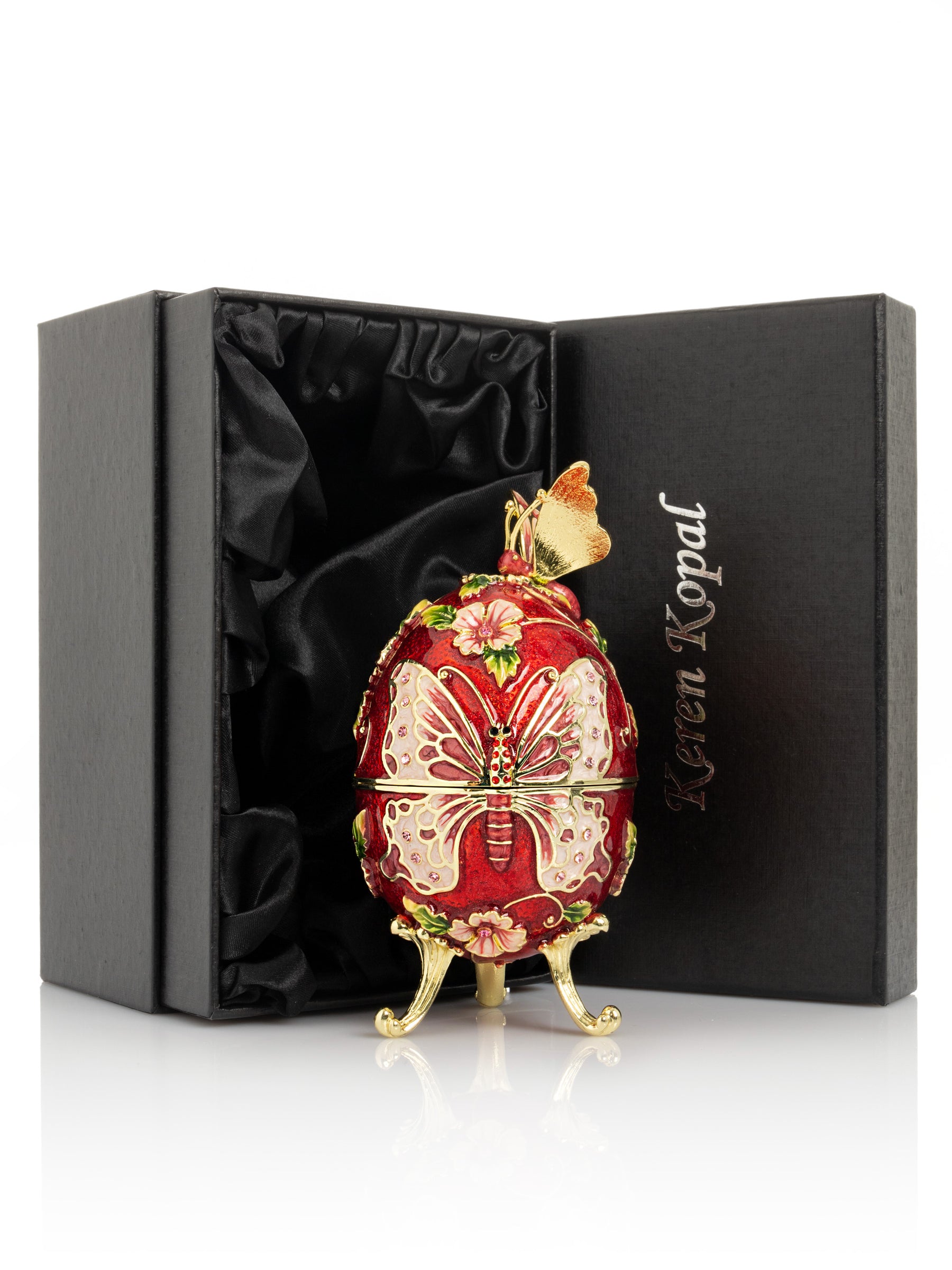 Keren Kopal Red Faberge Egg with Flowers and Butterfly