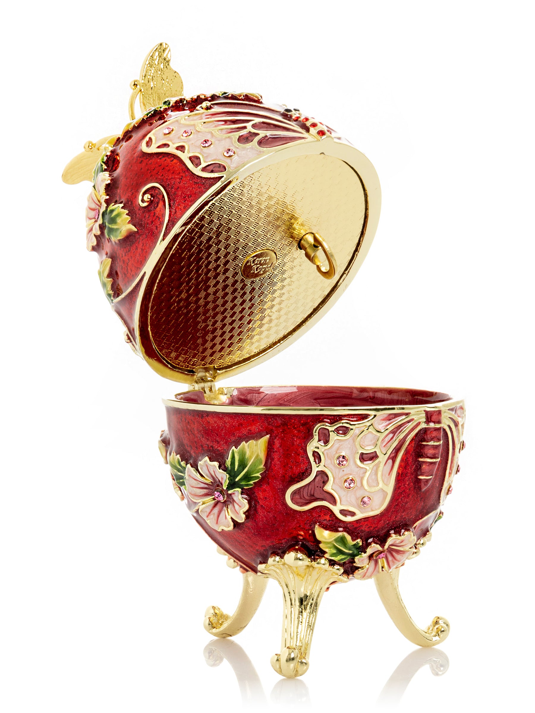 Keren Kopal Red Faberge Egg with Flowers and Butterfly