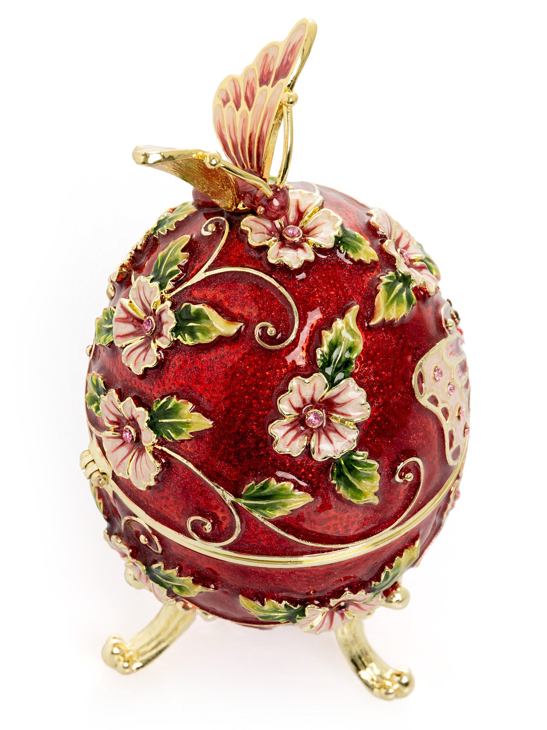 Keren Kopal Red Faberge Egg with Flowers and Butterfly