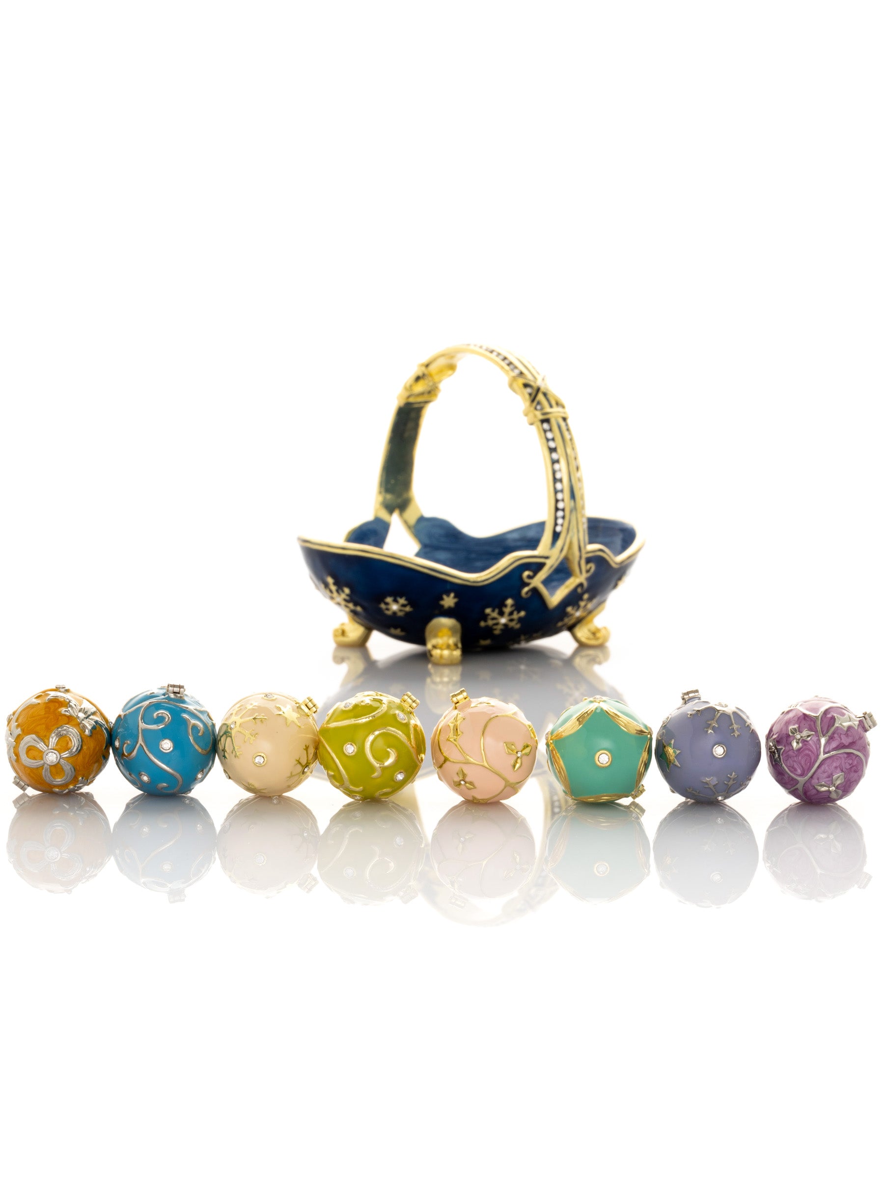 Keren Kopal Blue Basket Carring Small Faberge Eggs