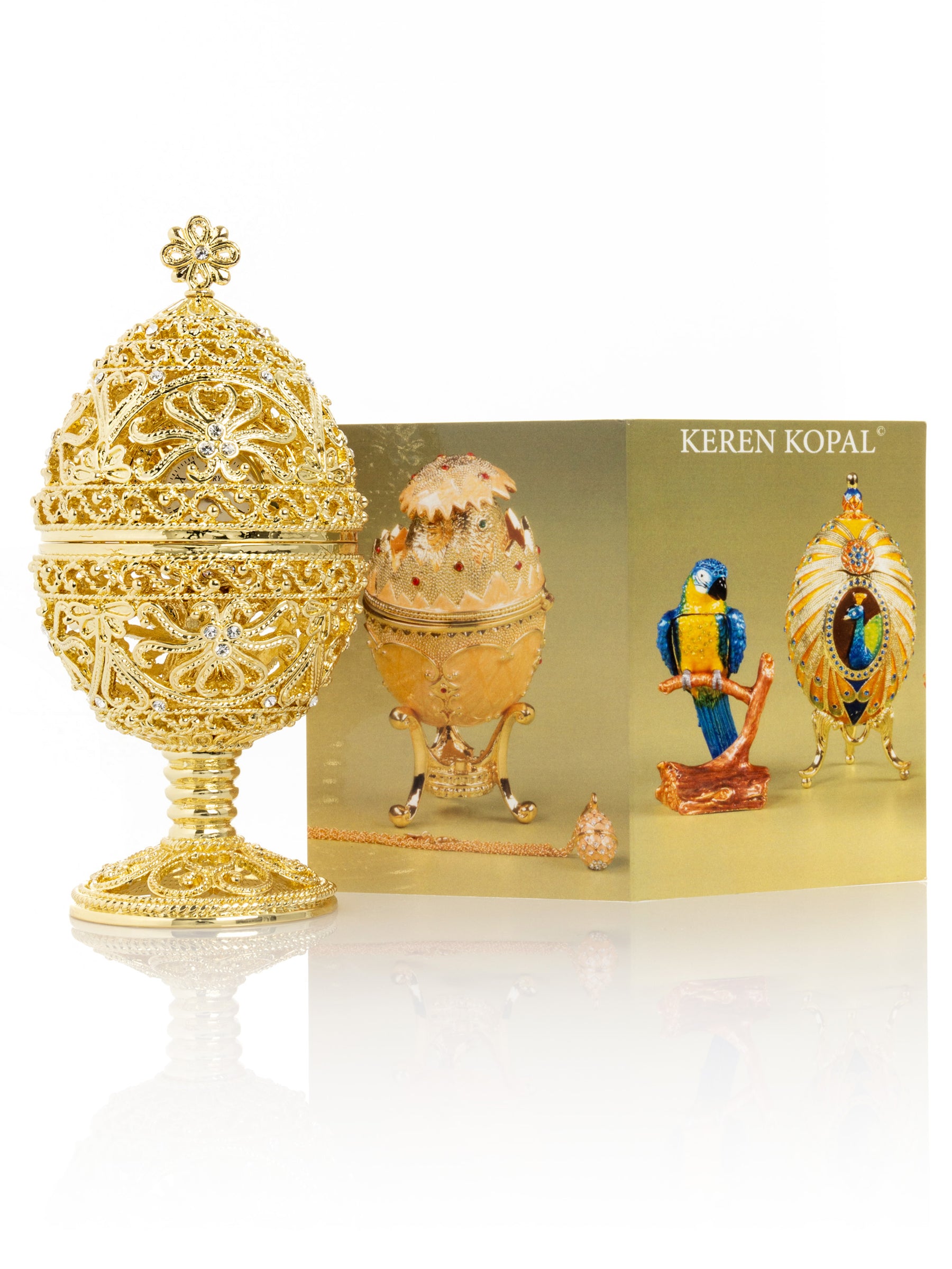 Keren Kopal Gold Faberge Egg with Clock Inside