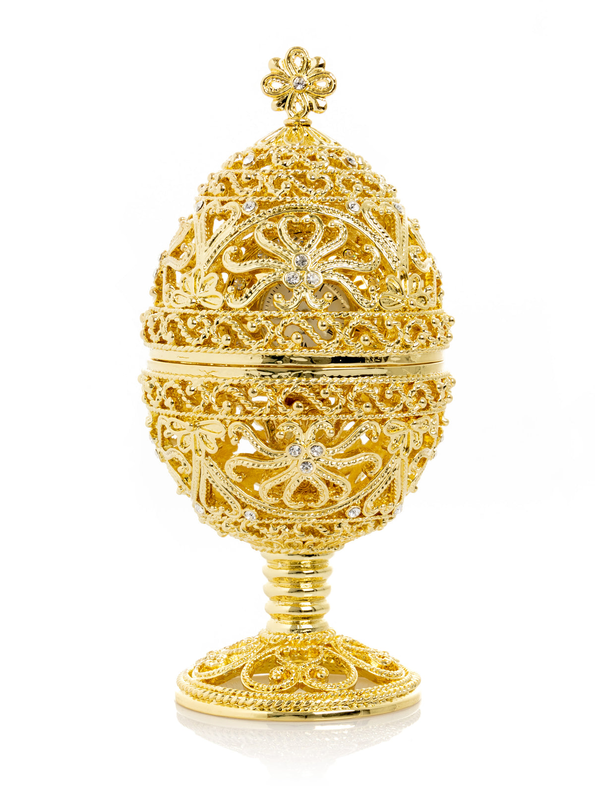 Keren Kopal Gold Faberge Egg with Clock Inside