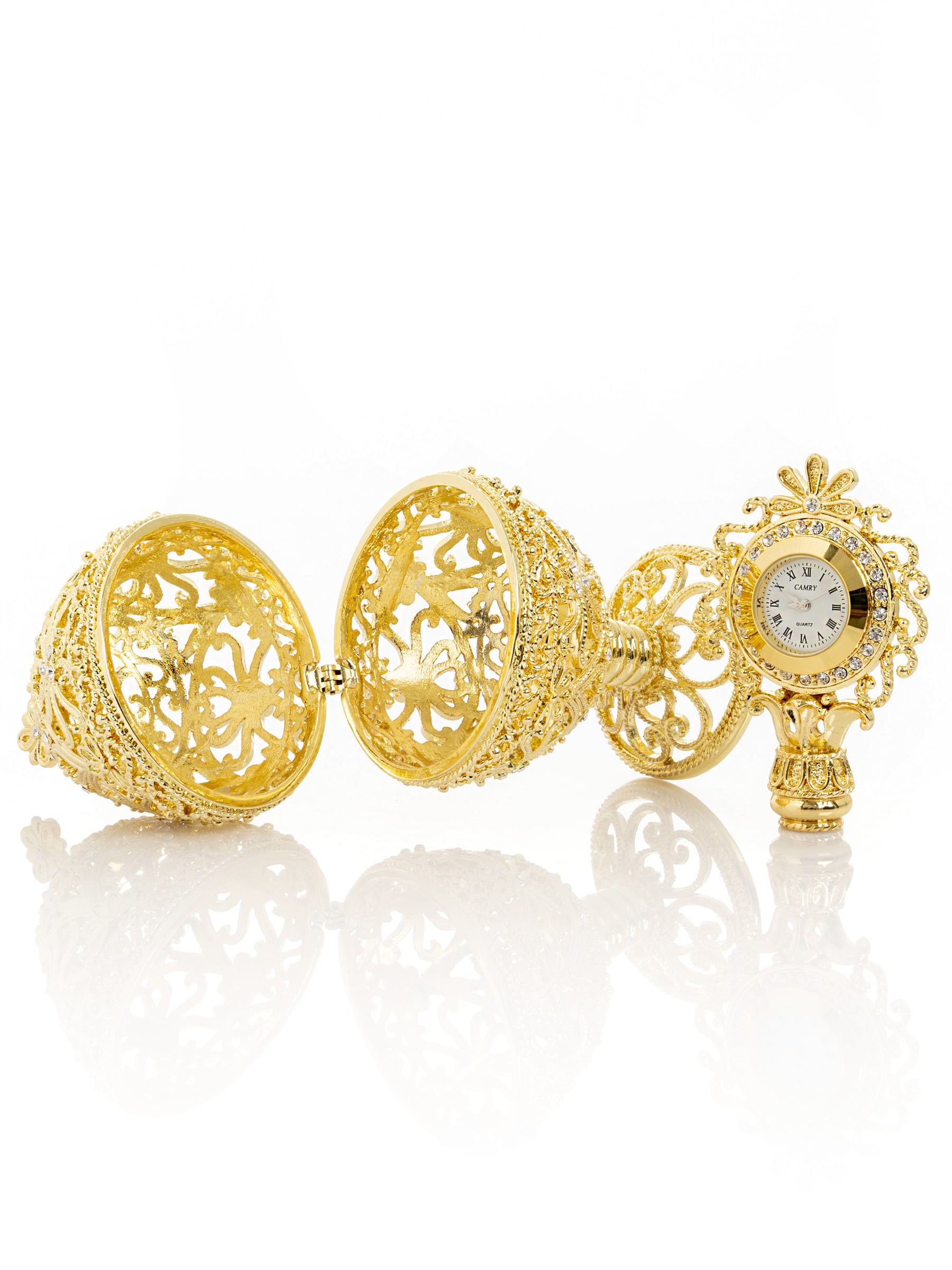 Keren Kopal Gold Faberge Egg with Clock Inside