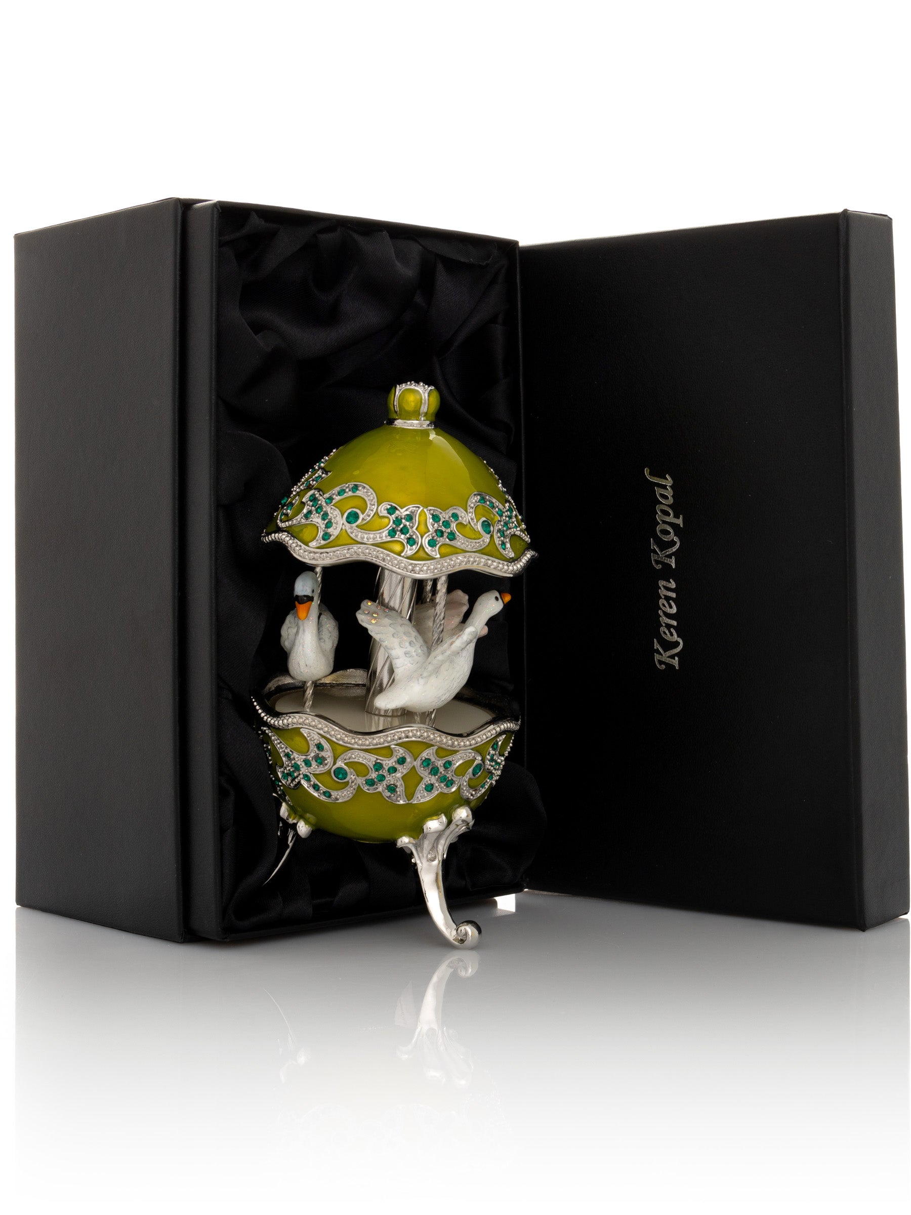 Keren Kopal Green Wind Up Carousel with White Swans