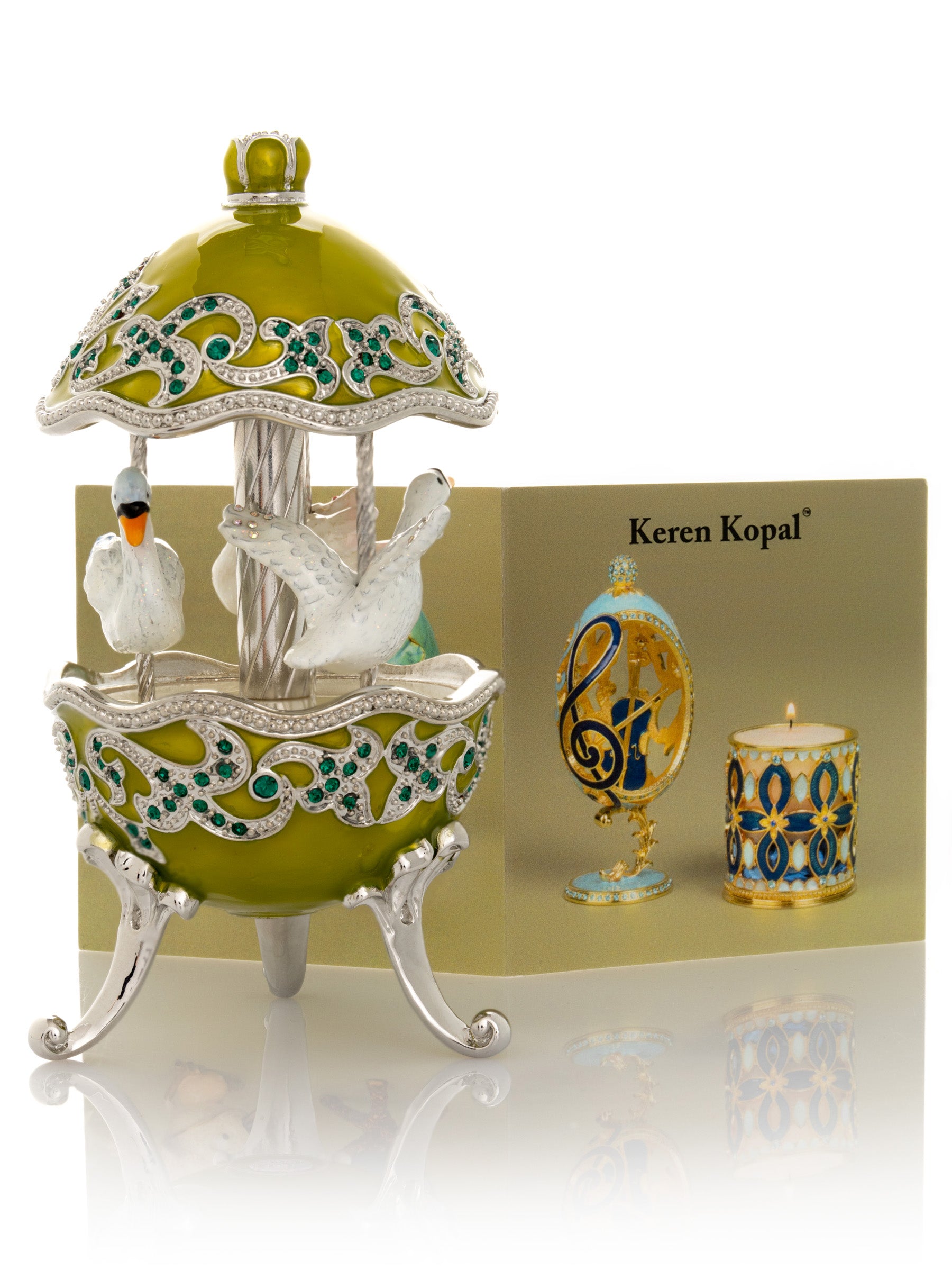 Keren Kopal Green Wind Up Carousel with White Swans