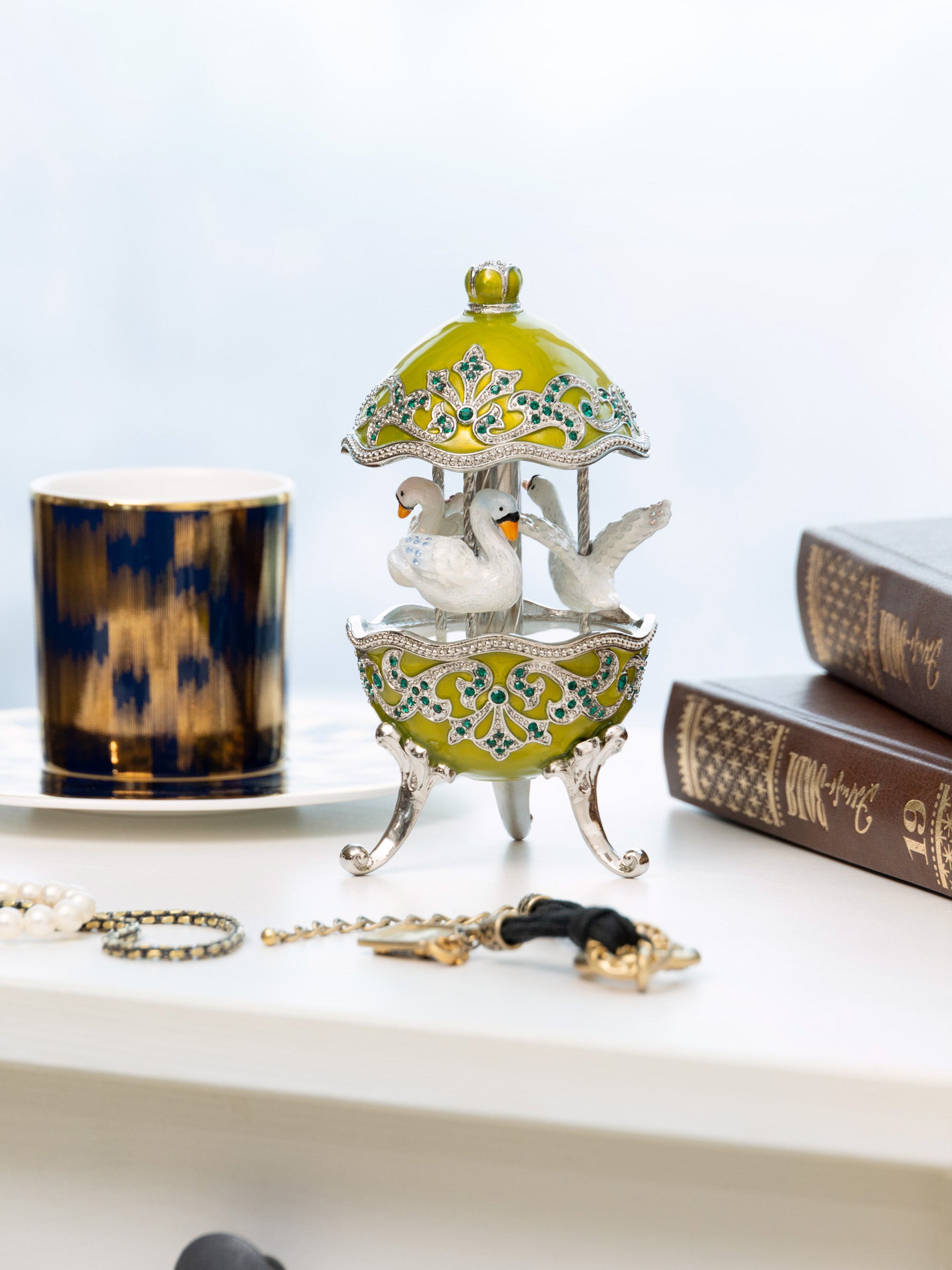 Keren Kopal Green Wind Up Carousel with White Swans